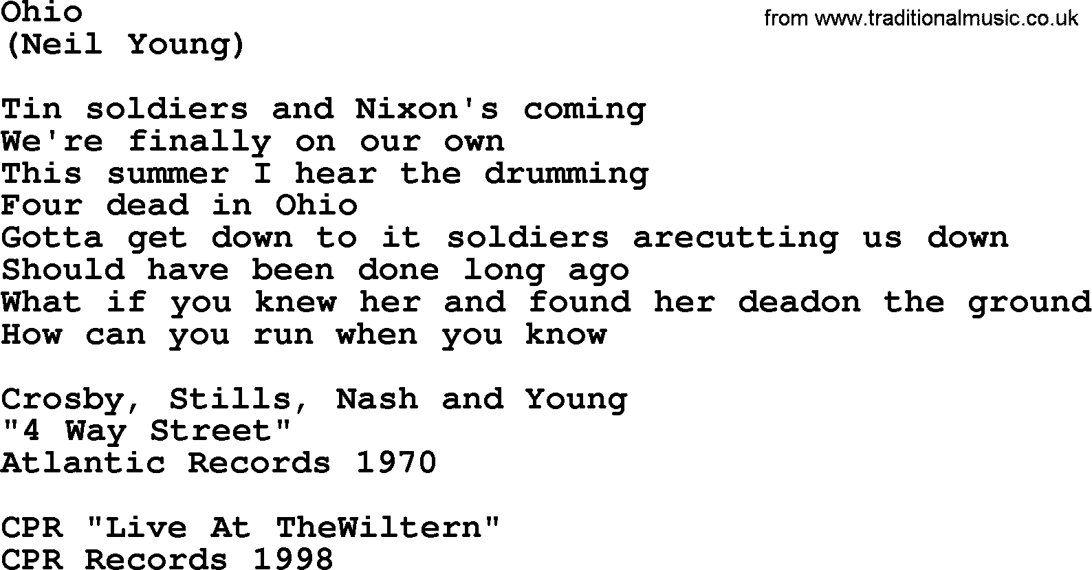 The Byrds song Ohio, lyrics