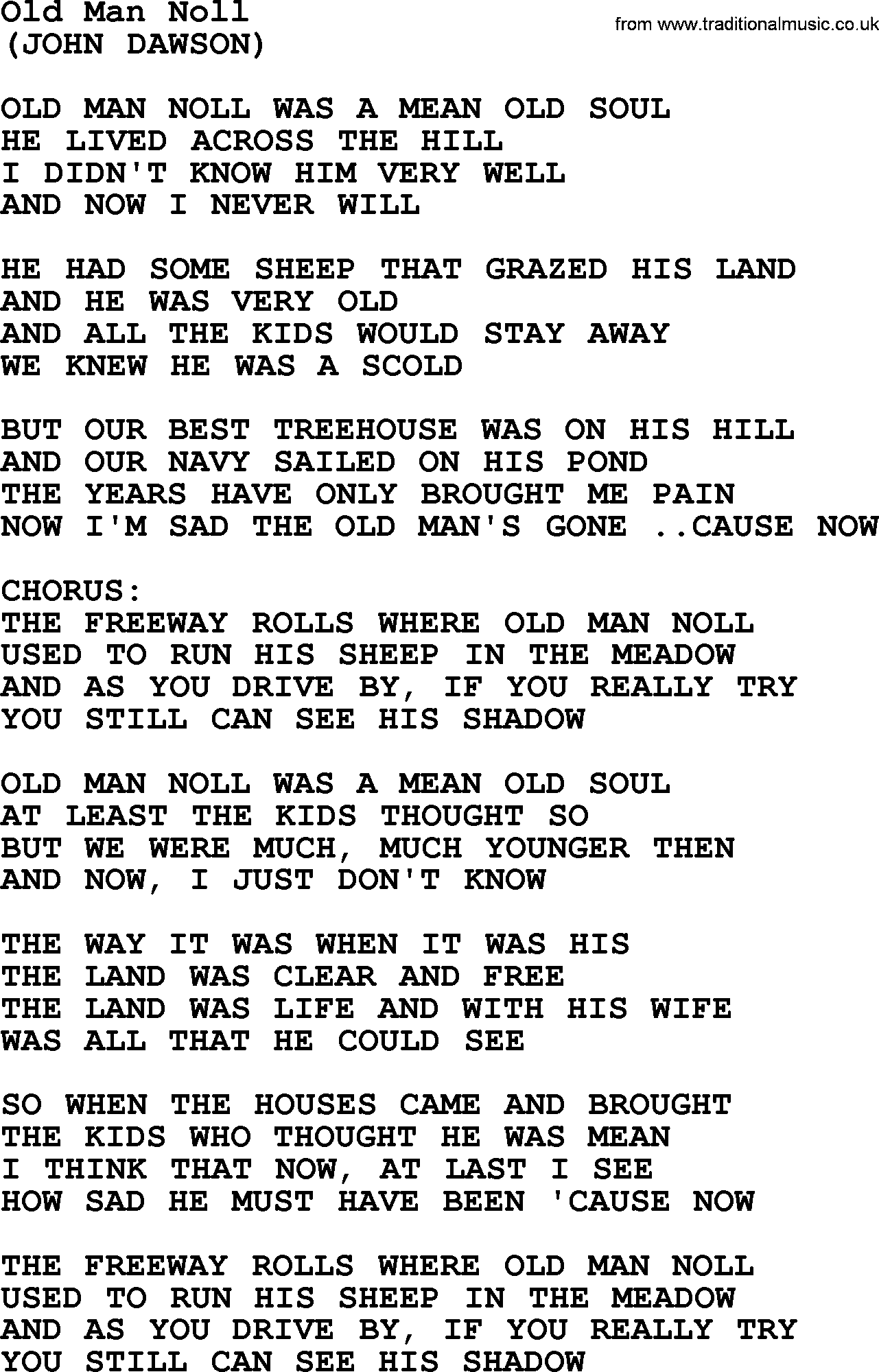 The Byrds song Old Man Noll, lyrics
