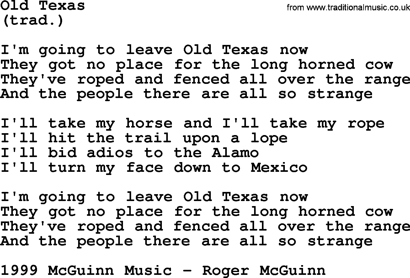 The Byrds song Old Texas, lyrics