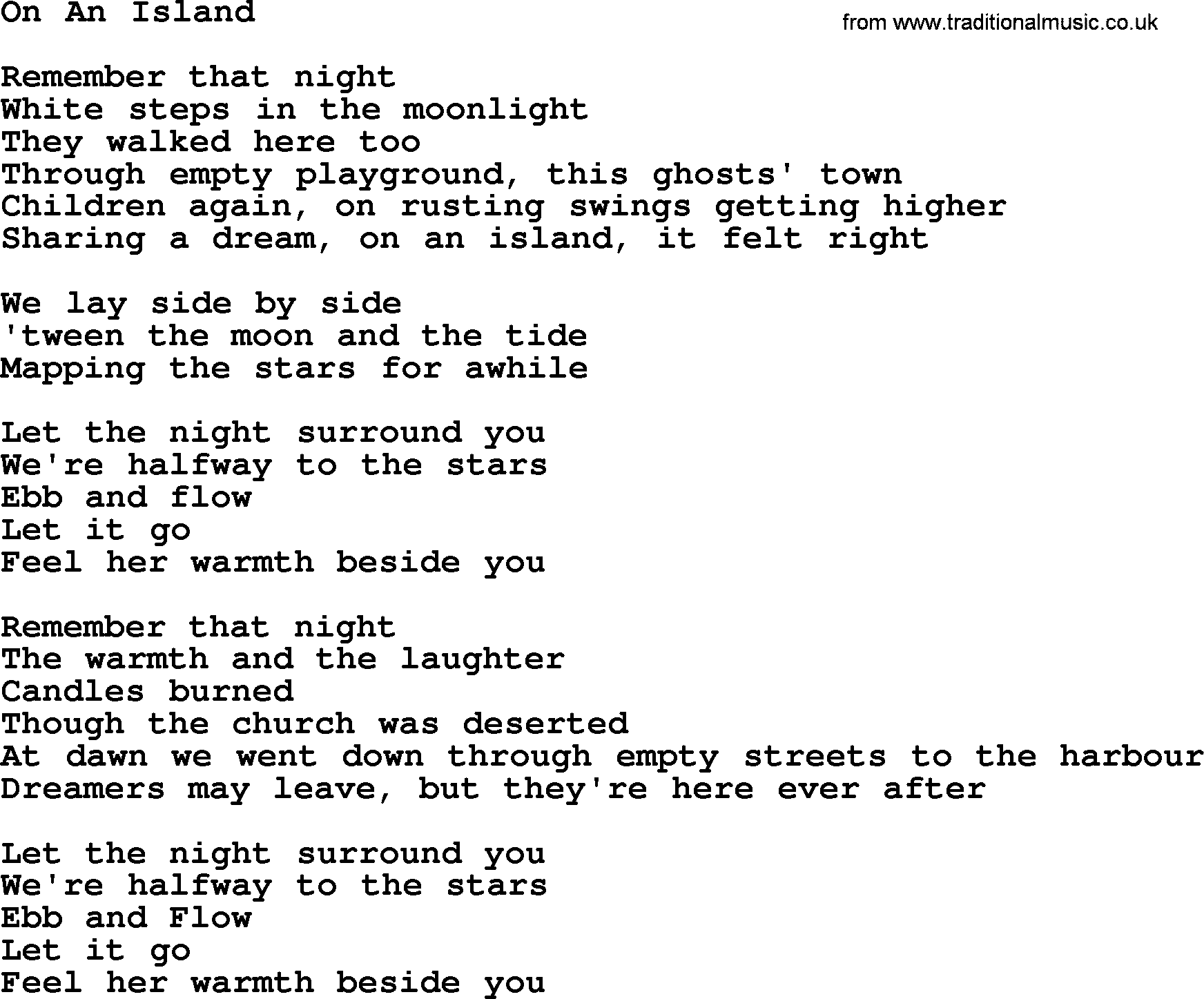 The Byrds song On An Island, lyrics