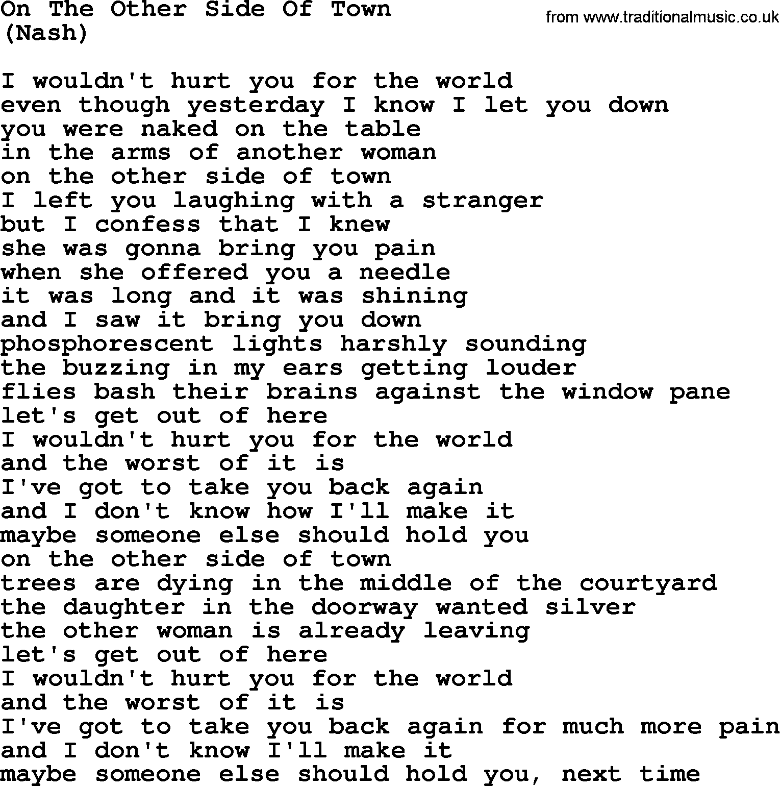 The Byrds song On The Other Side Of Town, lyrics