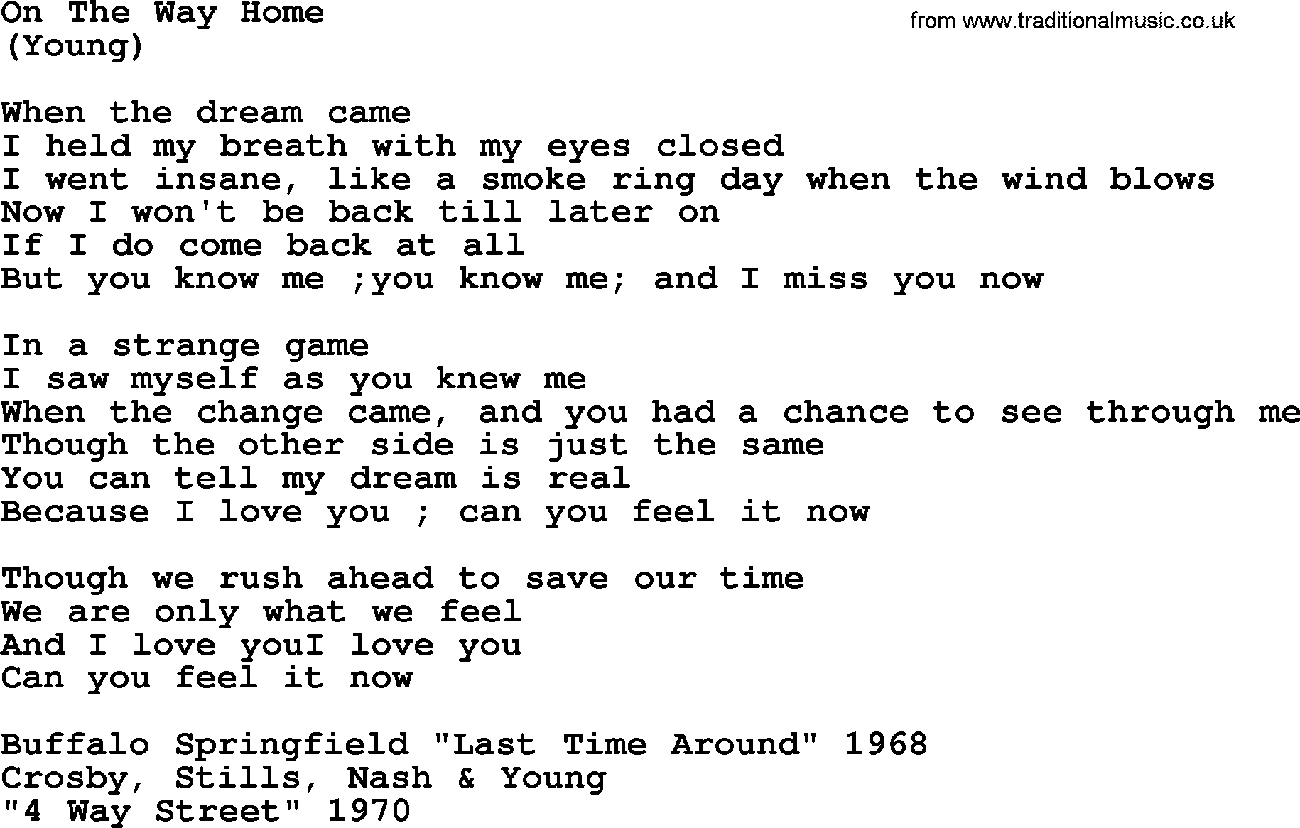 The Byrds song On The Way Home, lyrics