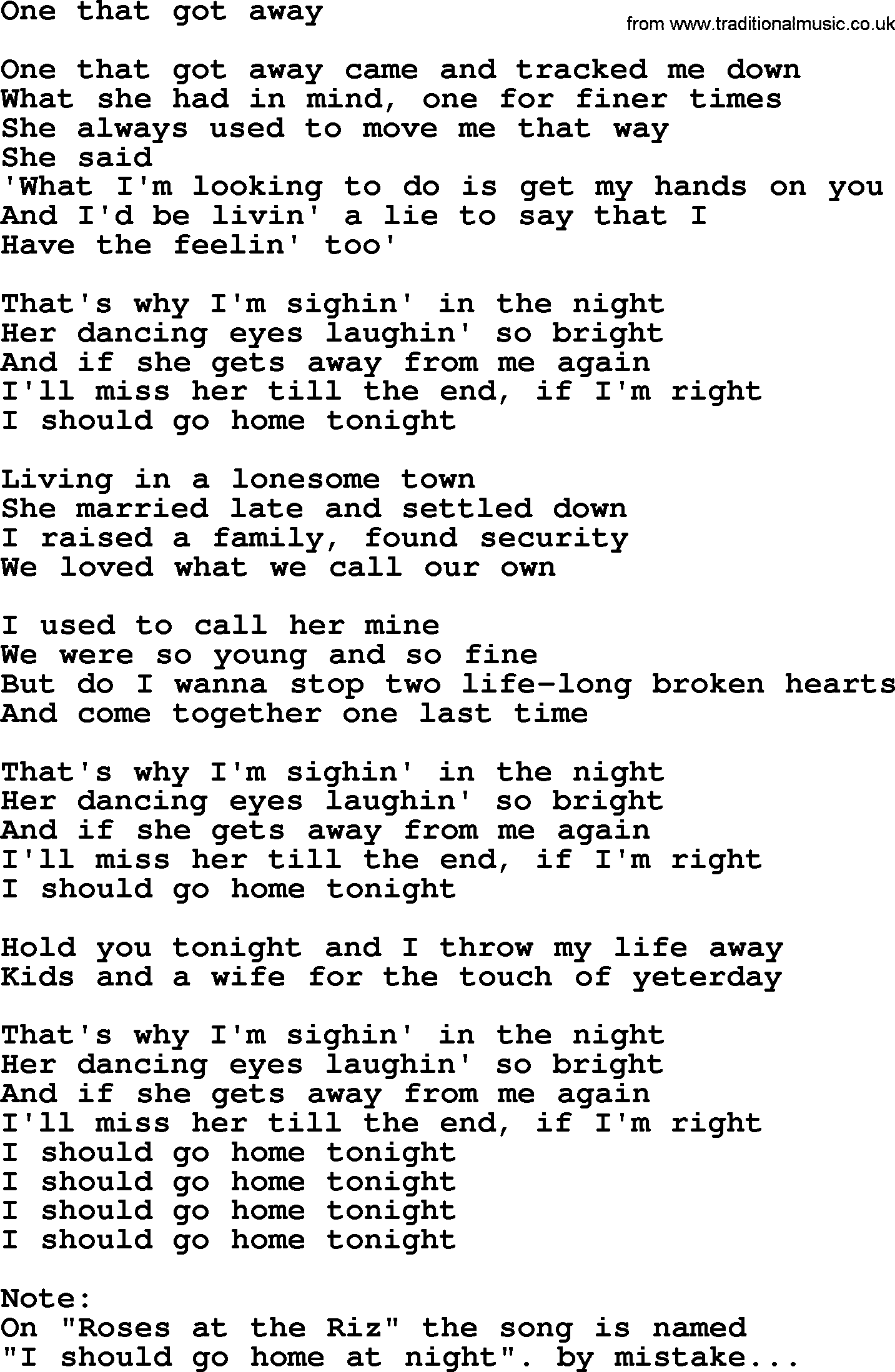 The Byrds song One That Got Away, lyrics