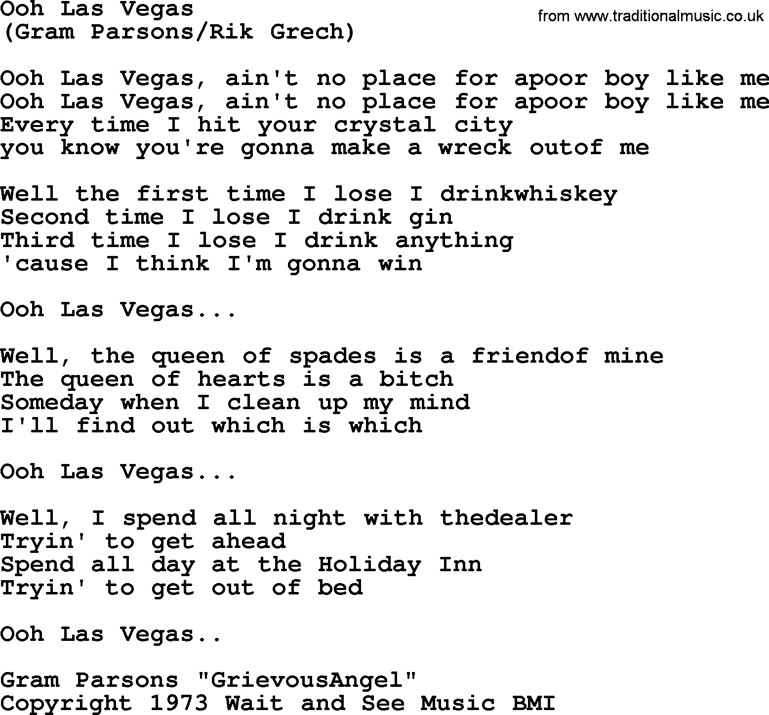 The Byrds song Ooh Las Vegas, lyrics