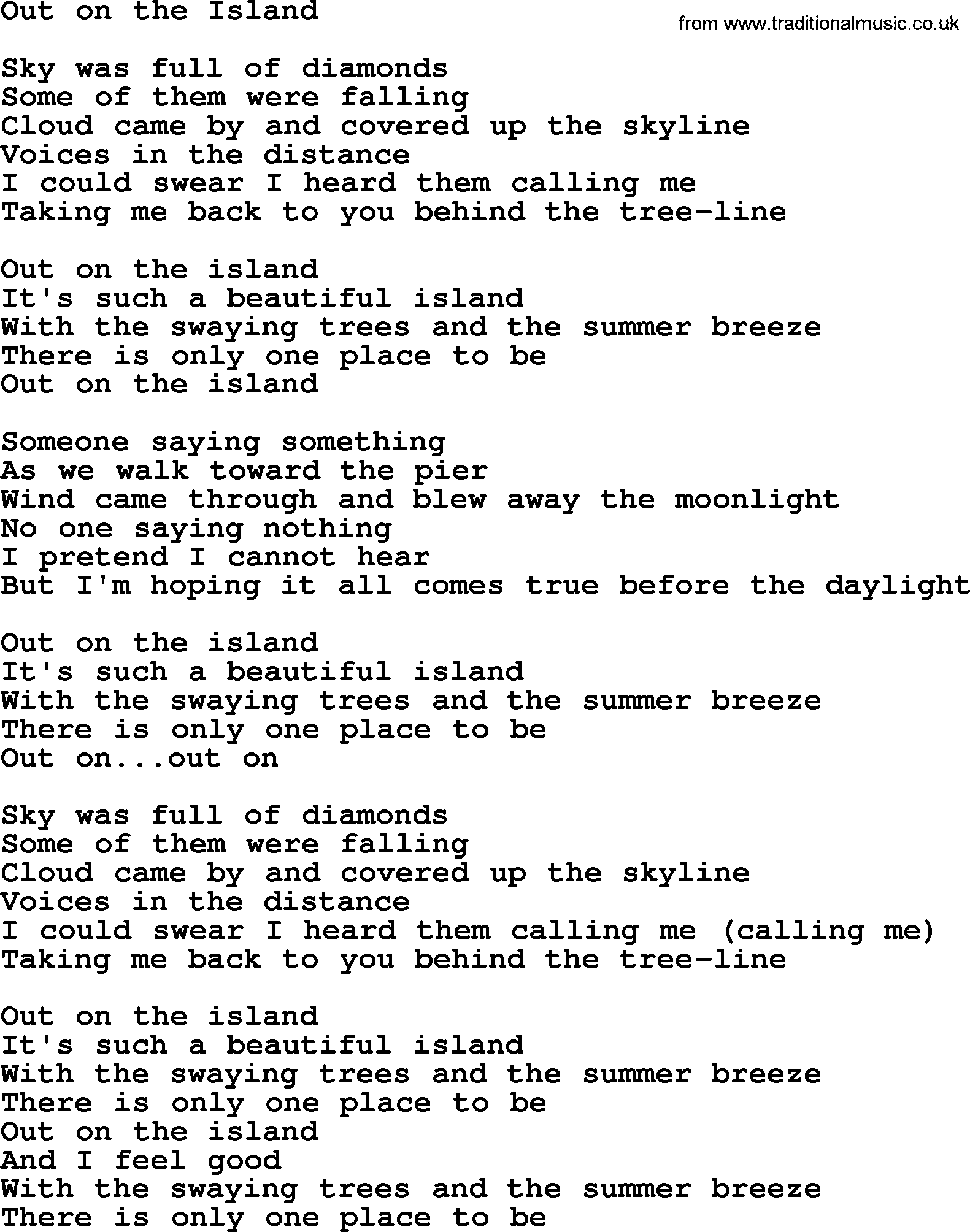 The Byrds song Out On The Island, lyrics