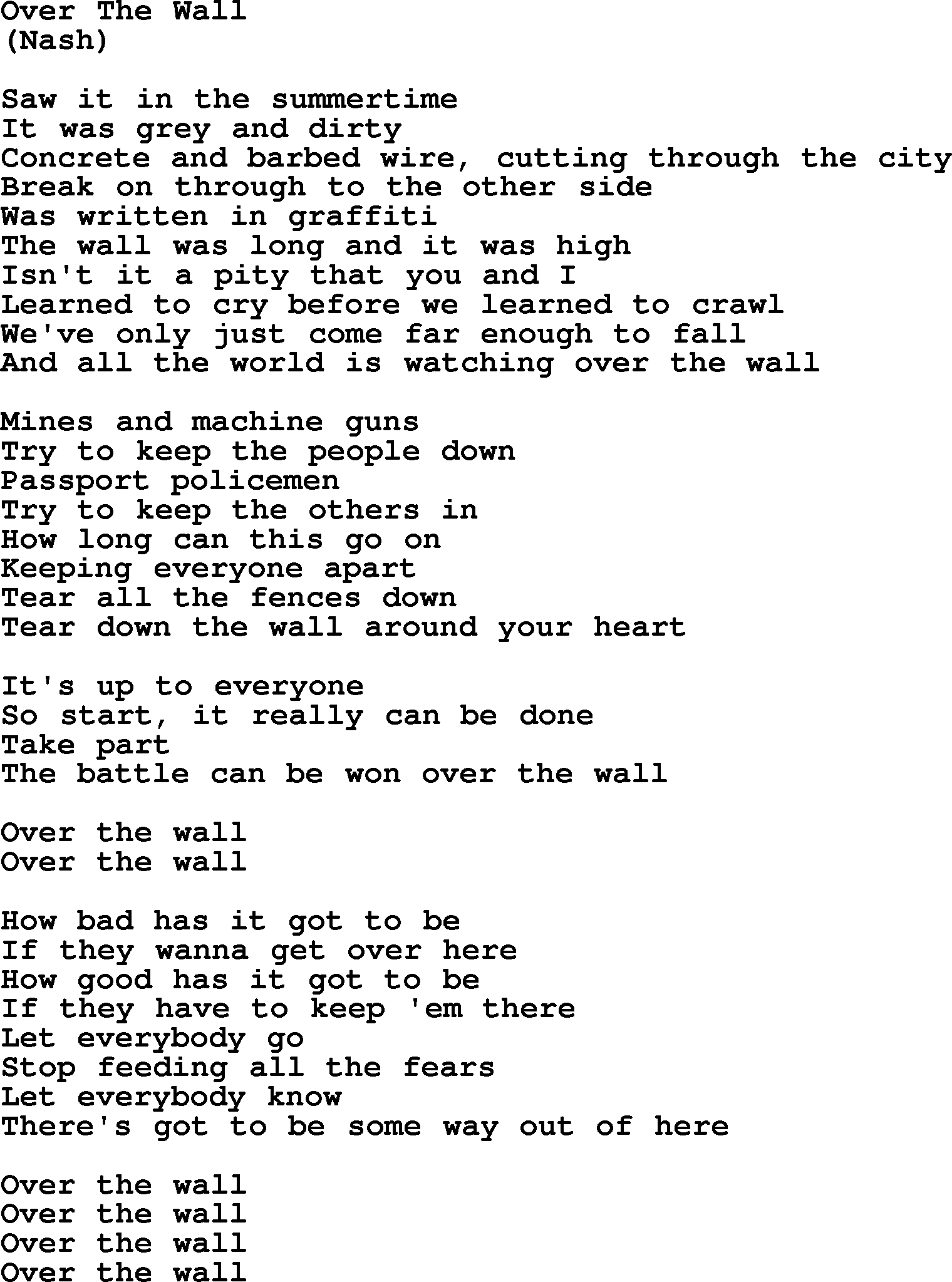 The Byrds song Over The Wall, lyrics