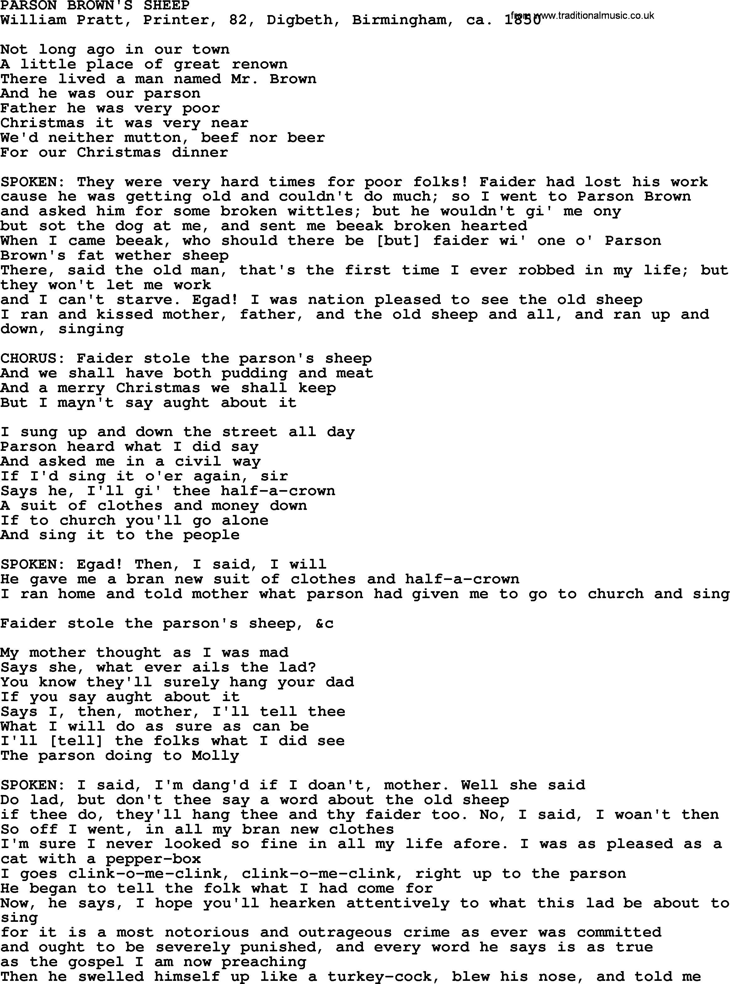 The Byrds song Parson Brown's Sheep, lyrics