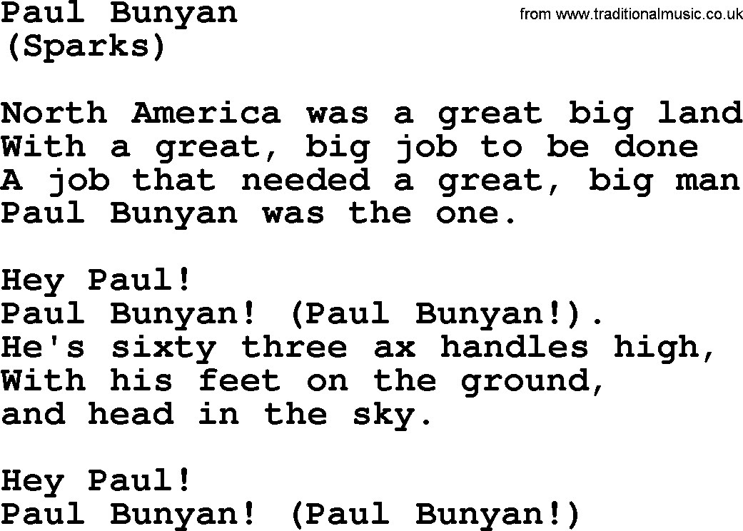 The Byrds song Paul Bunyan, lyrics