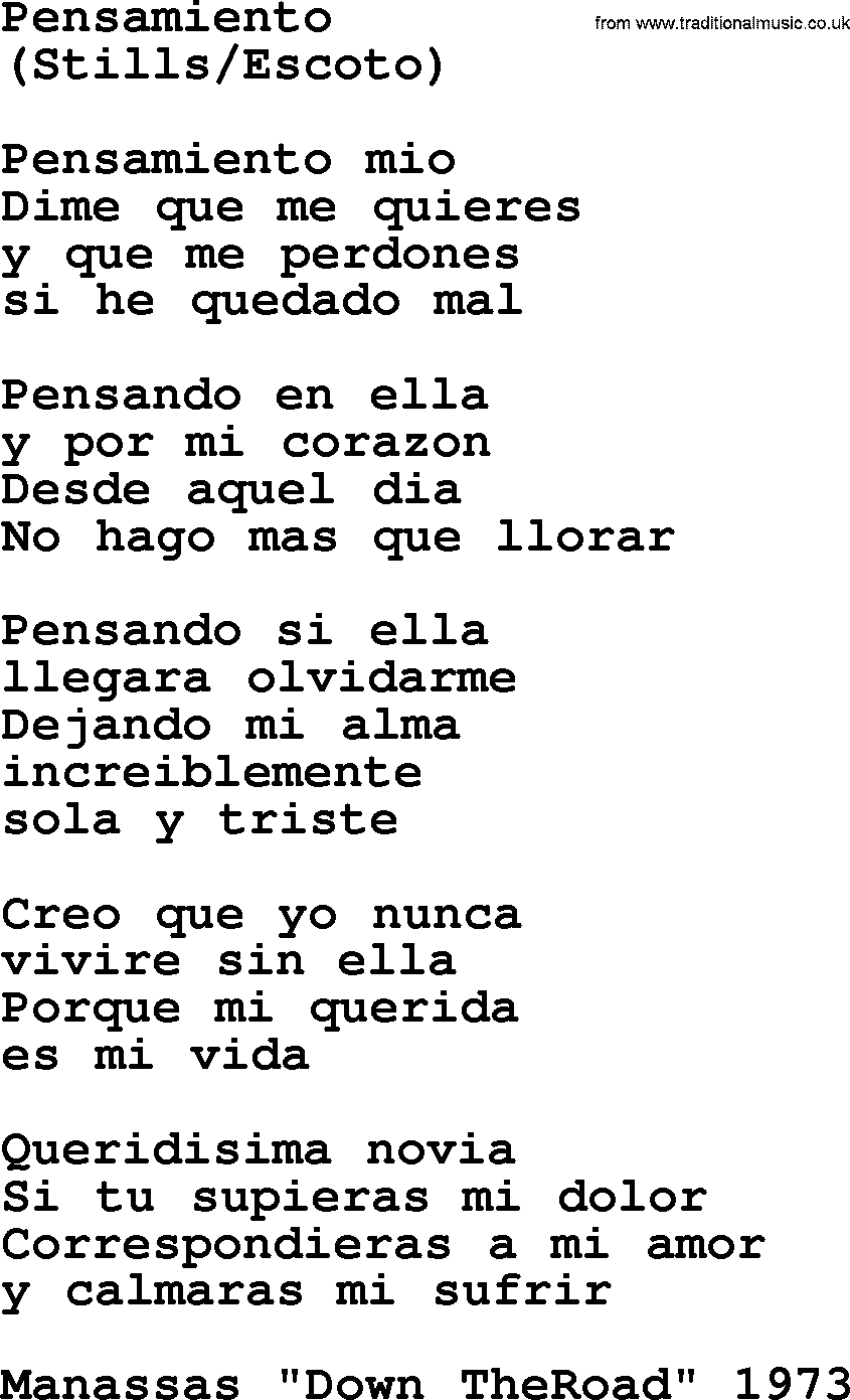 The Byrds song Pensamiento, lyrics