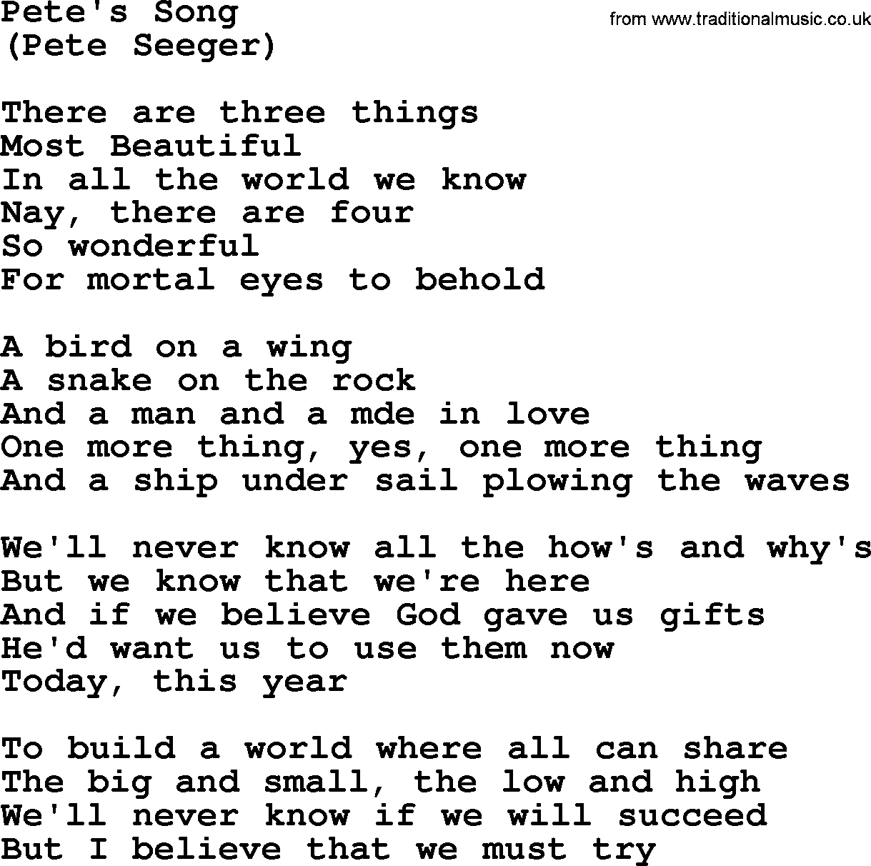 The Byrds song Pete's Song, lyrics
