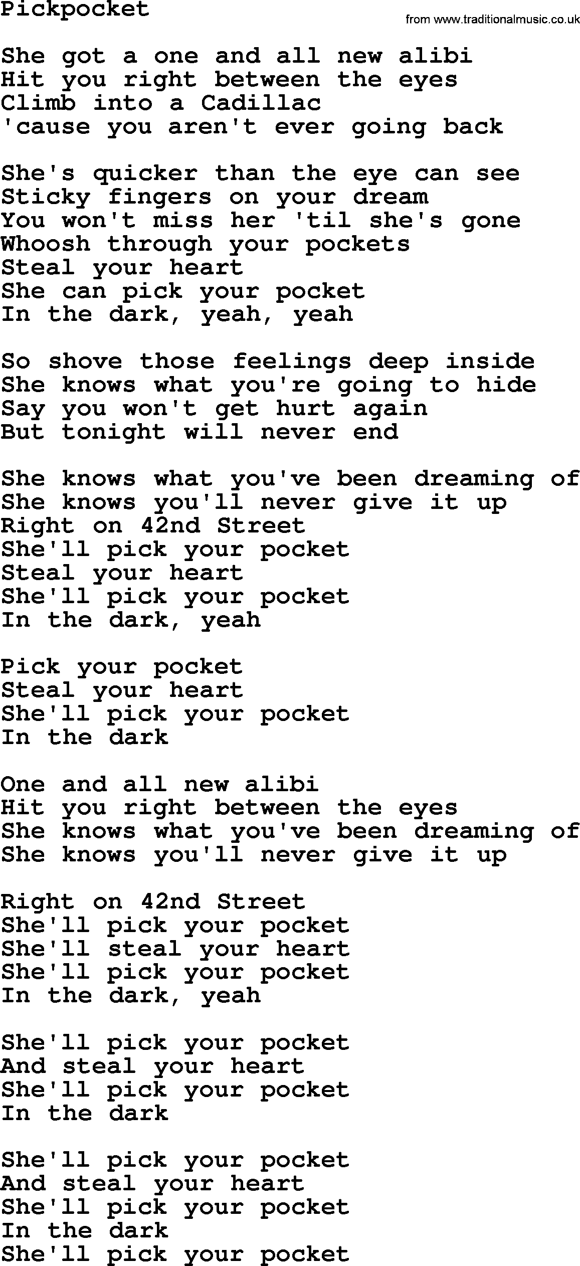 The Byrds song Pickpocket, lyrics