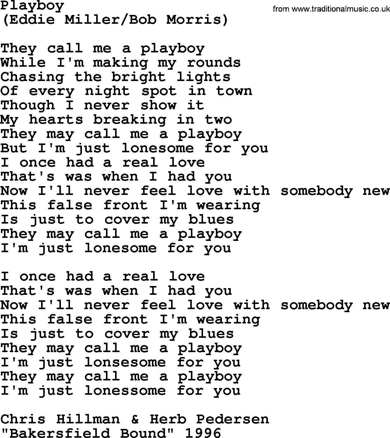 The Byrds song Playboy, lyrics