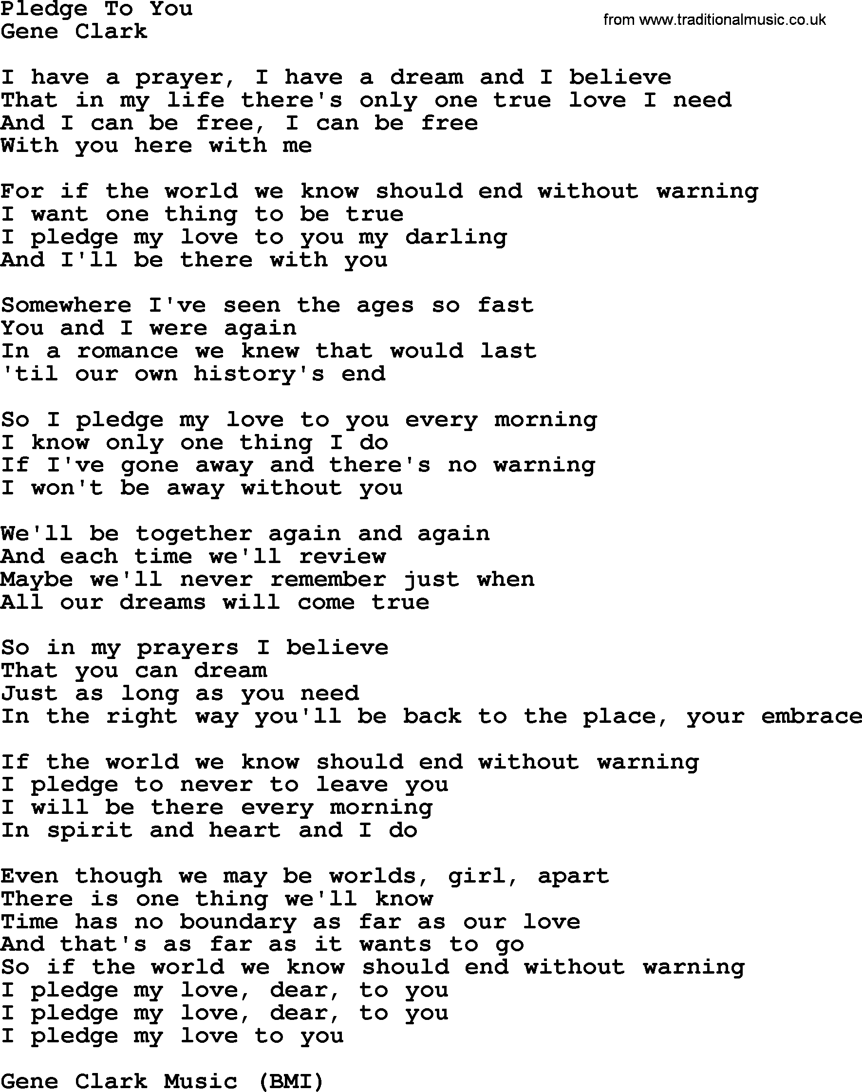 The Byrds song Pledge To You, lyrics
