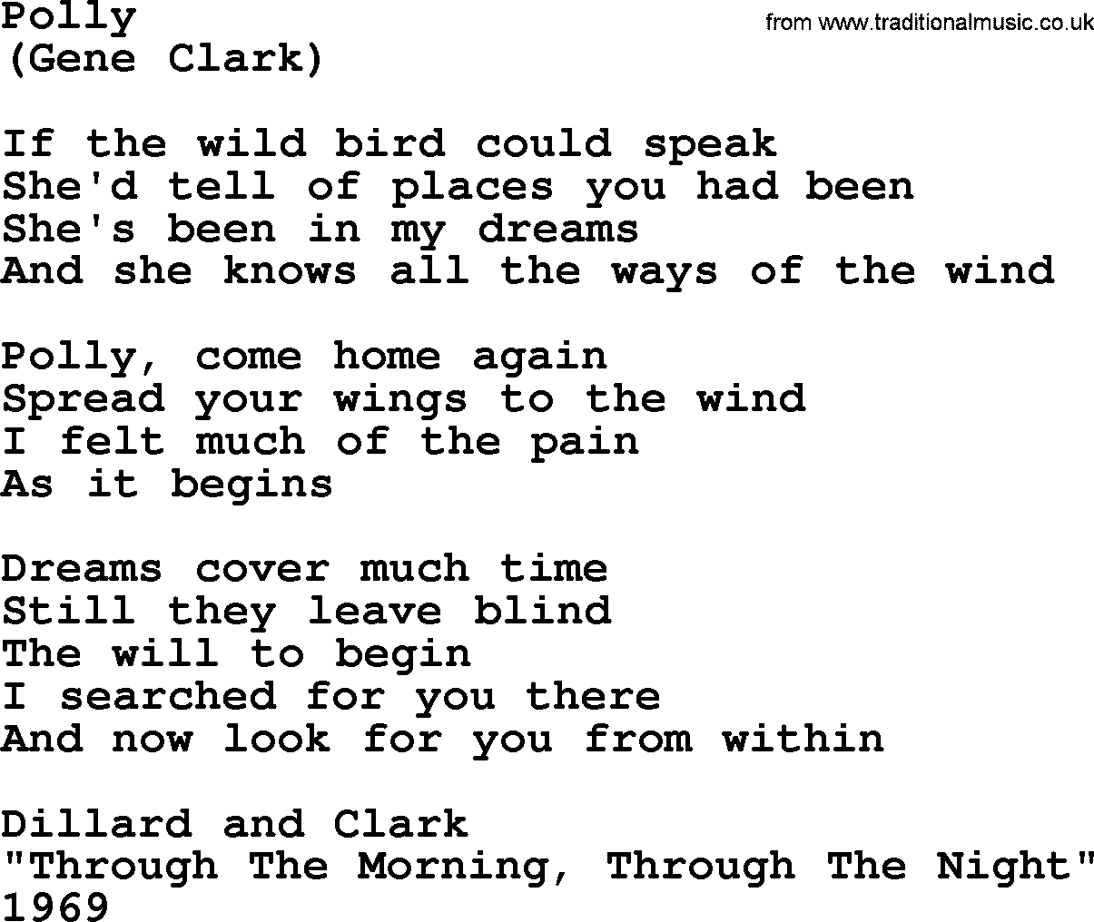 The Byrds song Polly, lyrics