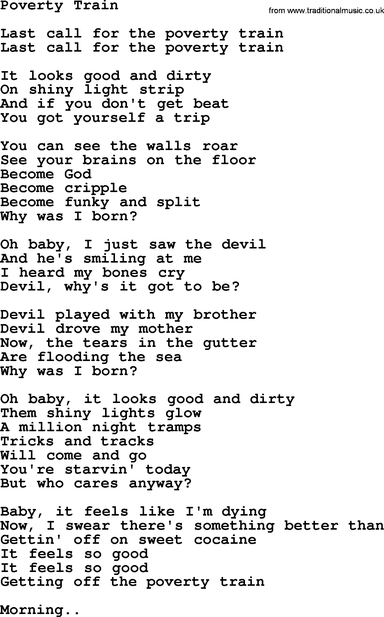 The Byrds song Poverty Train, lyrics