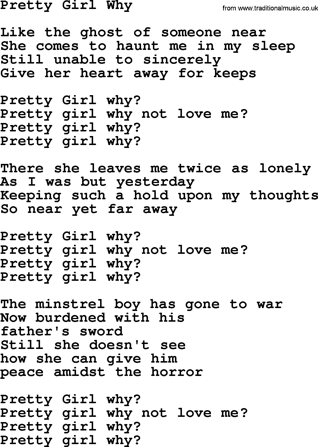 The Byrds song Pretty Girl Why, lyrics