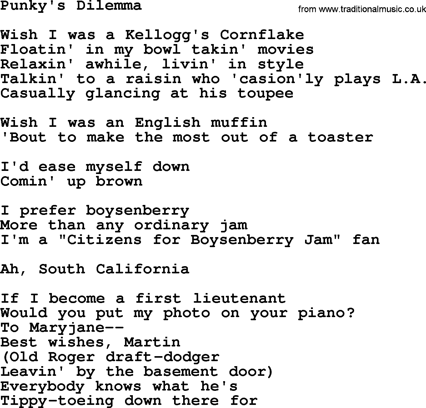 The Byrds song Punky's Dilemma, lyrics