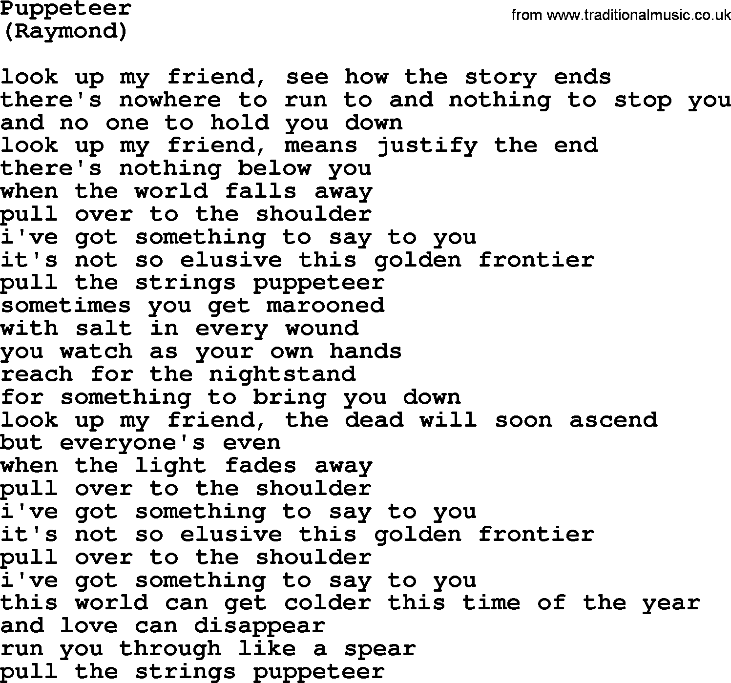 The Byrds song Puppeteer, lyrics