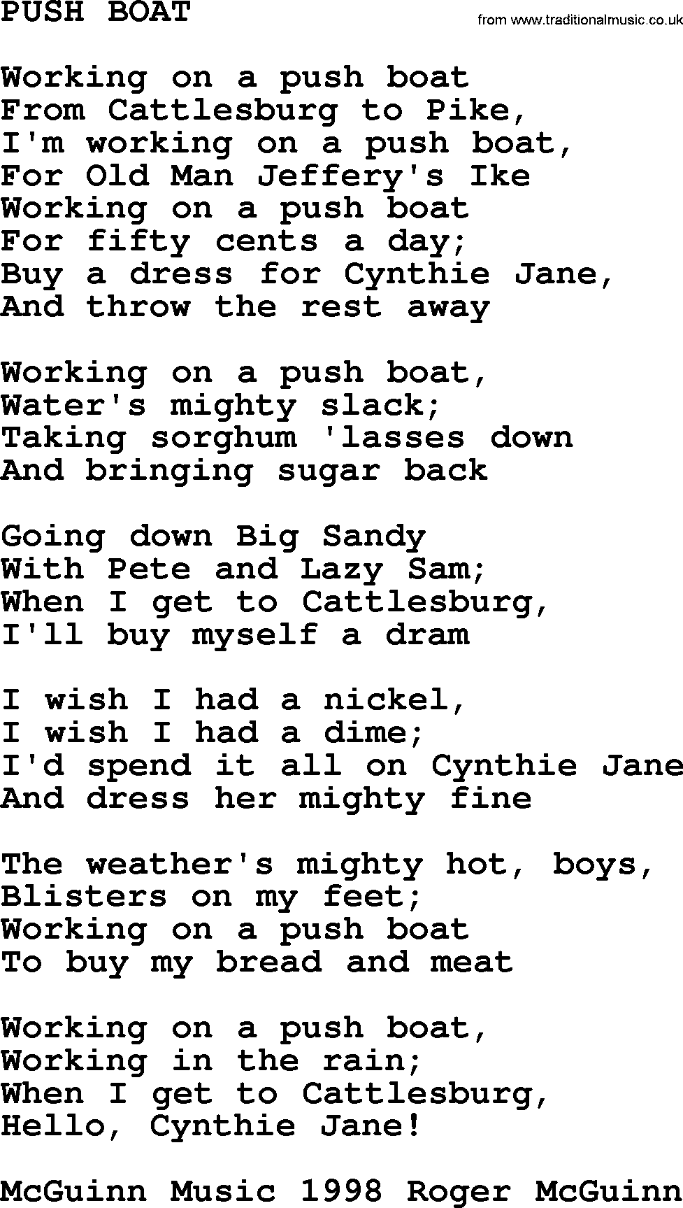 The Byrds song Push Boat, lyrics