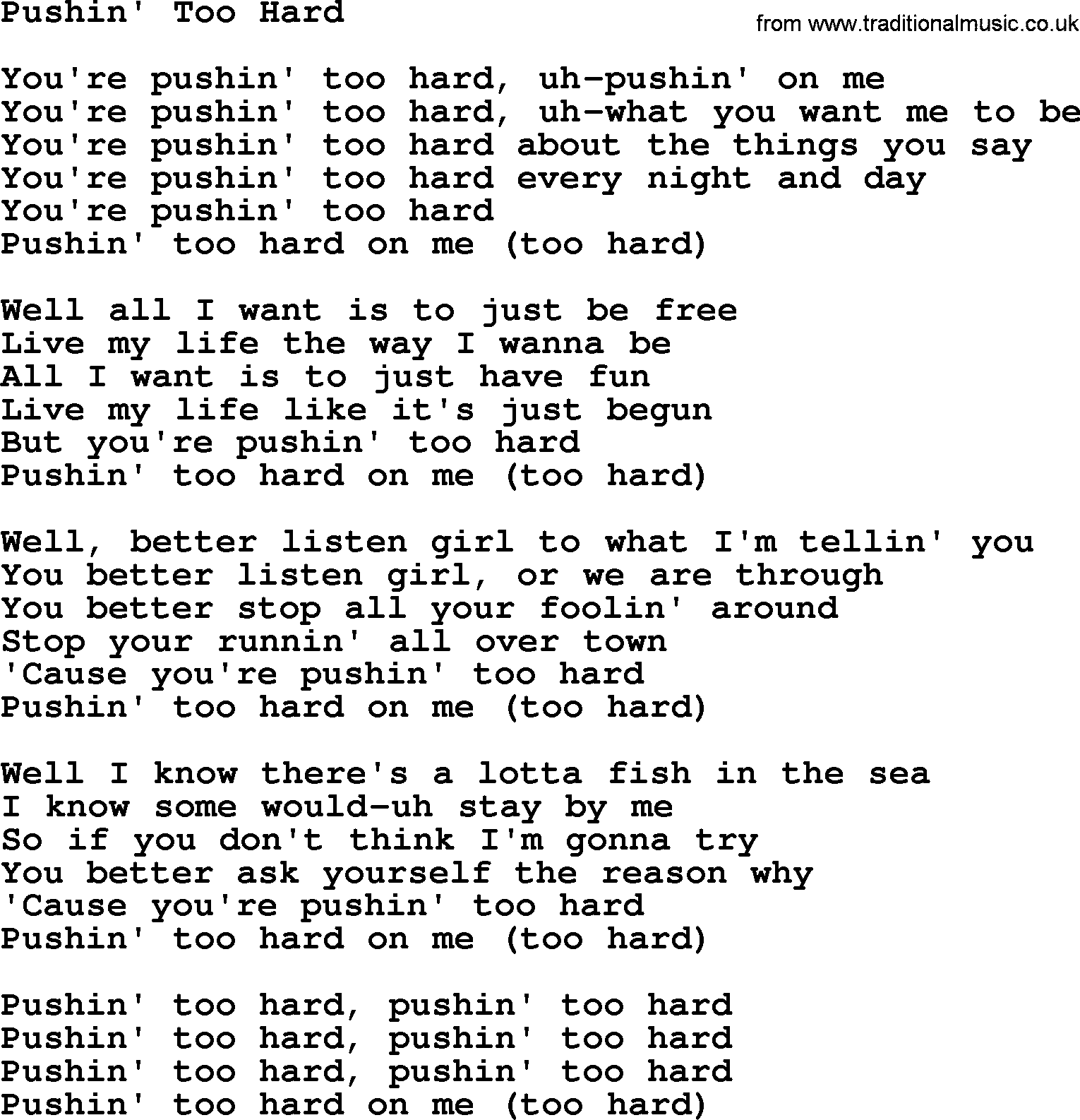 The Byrds song Pushin' Too Hard, lyrics