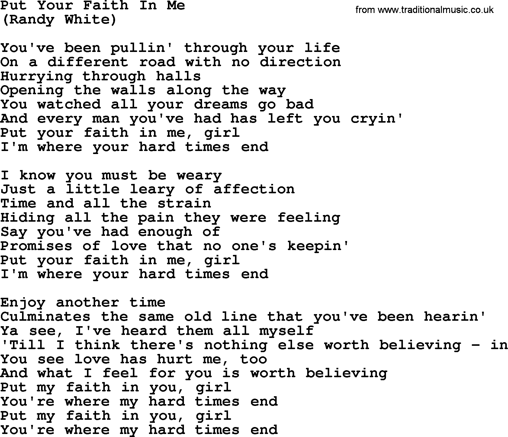The Byrds song Put Your Faith In Me, lyrics