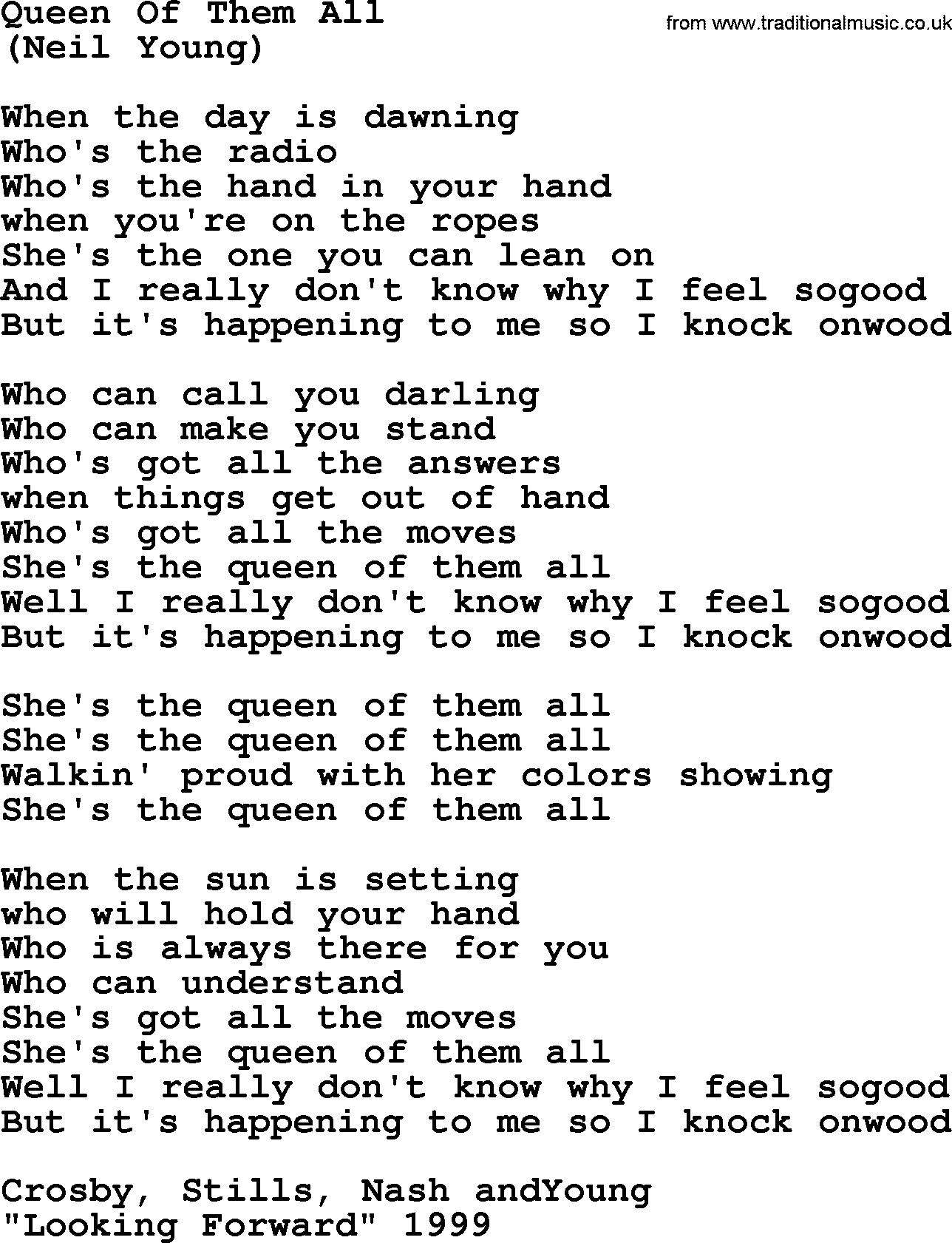 The Byrds song Queen Of Them All, lyrics