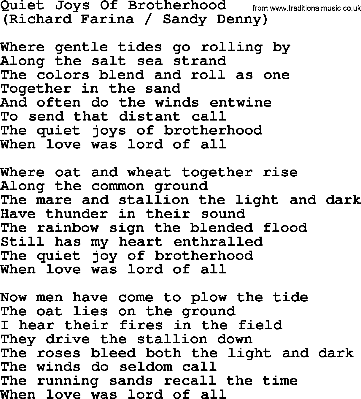The Byrds song Quiet Joys Of Brotherhood, lyrics