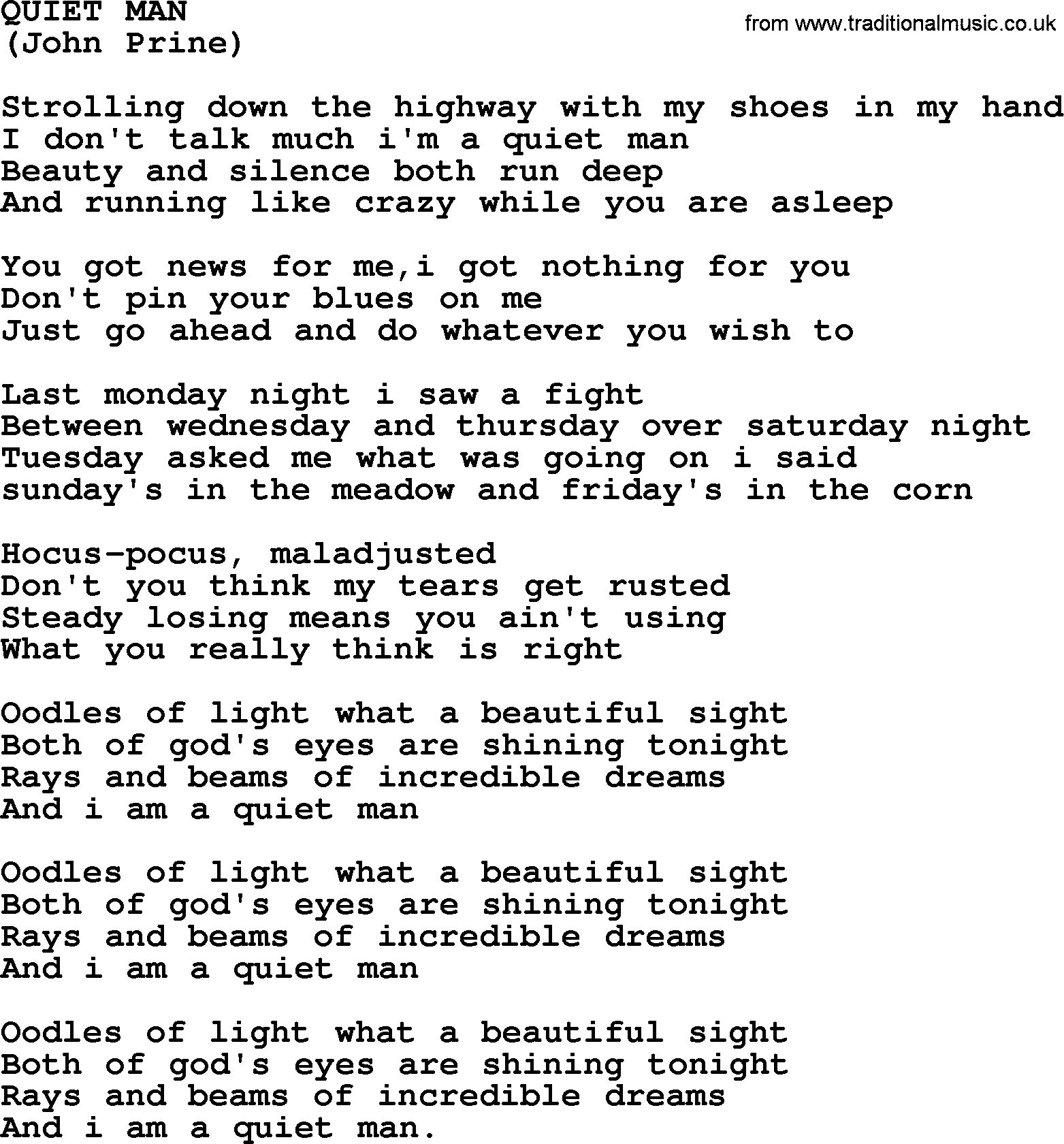 The Byrds song Quiet Man, lyrics