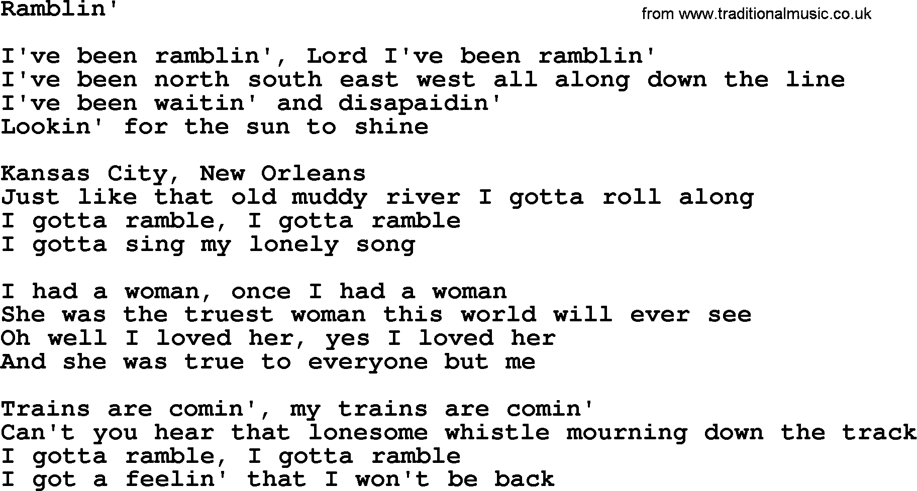 The Byrds song Ramblin', lyrics