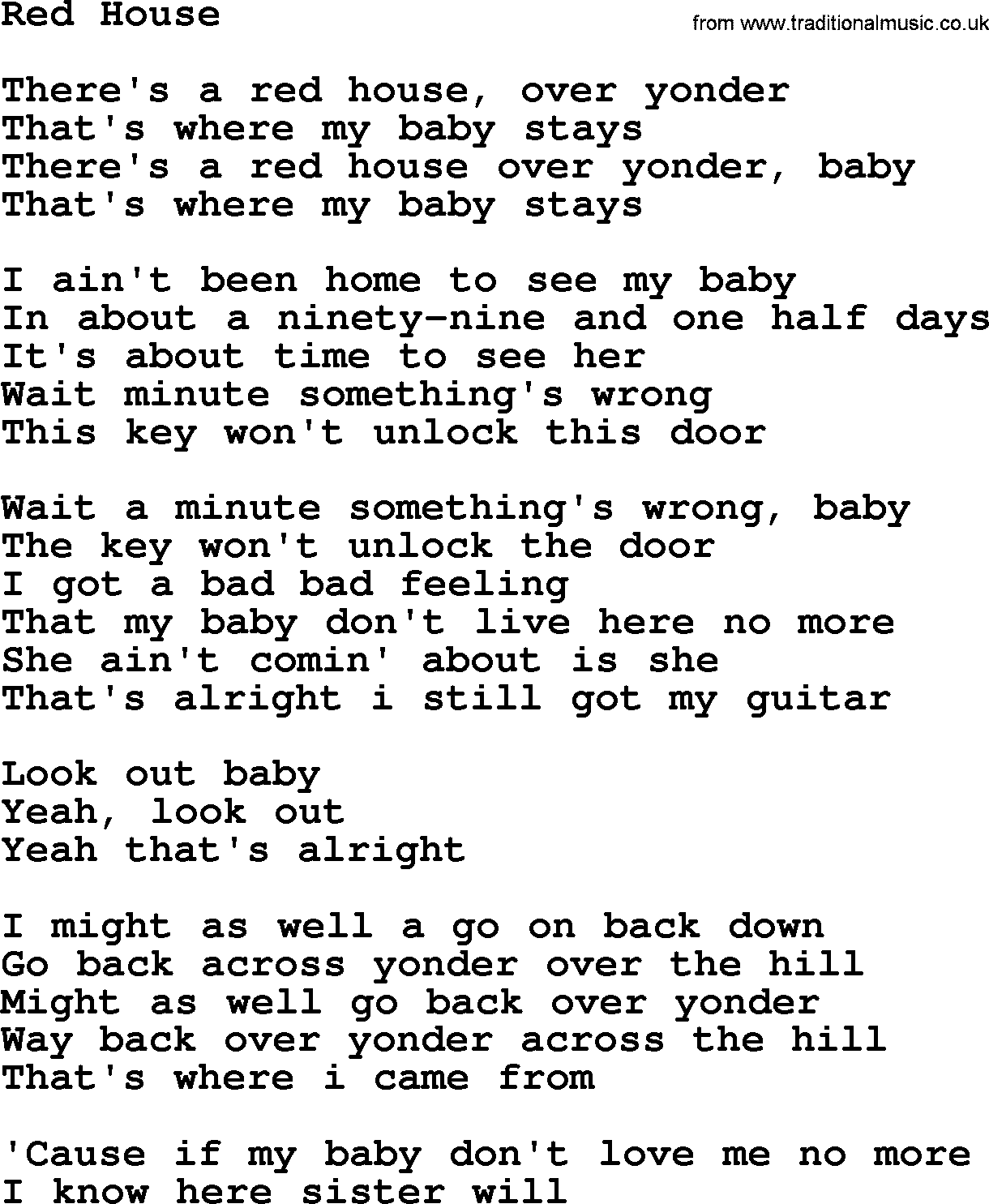 The Byrds song Red House, lyrics