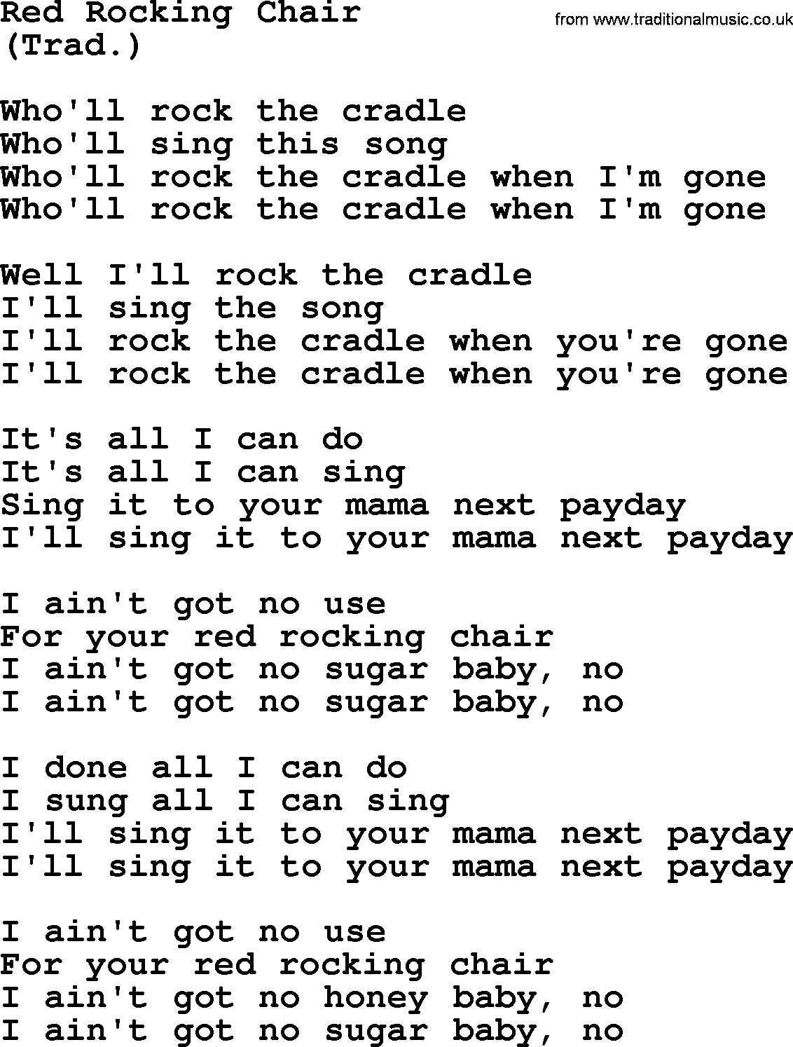 The Byrds song Red Rocking Chair, lyrics