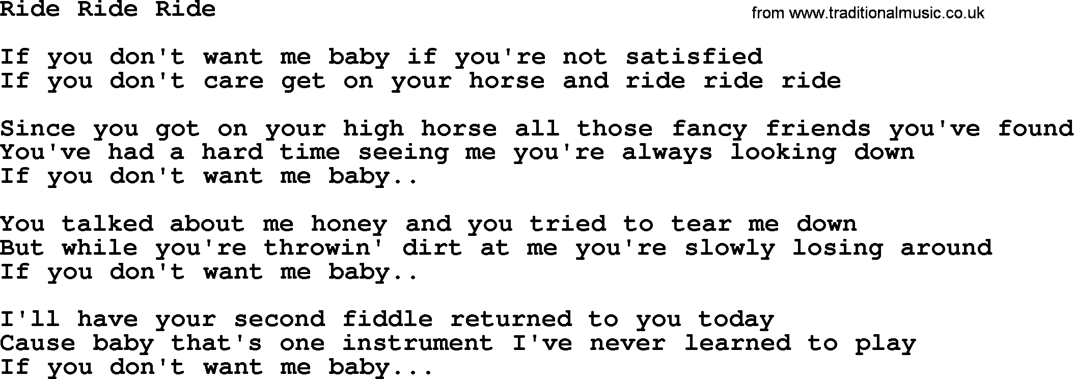 The Byrds song Ride Ride Ride, lyrics