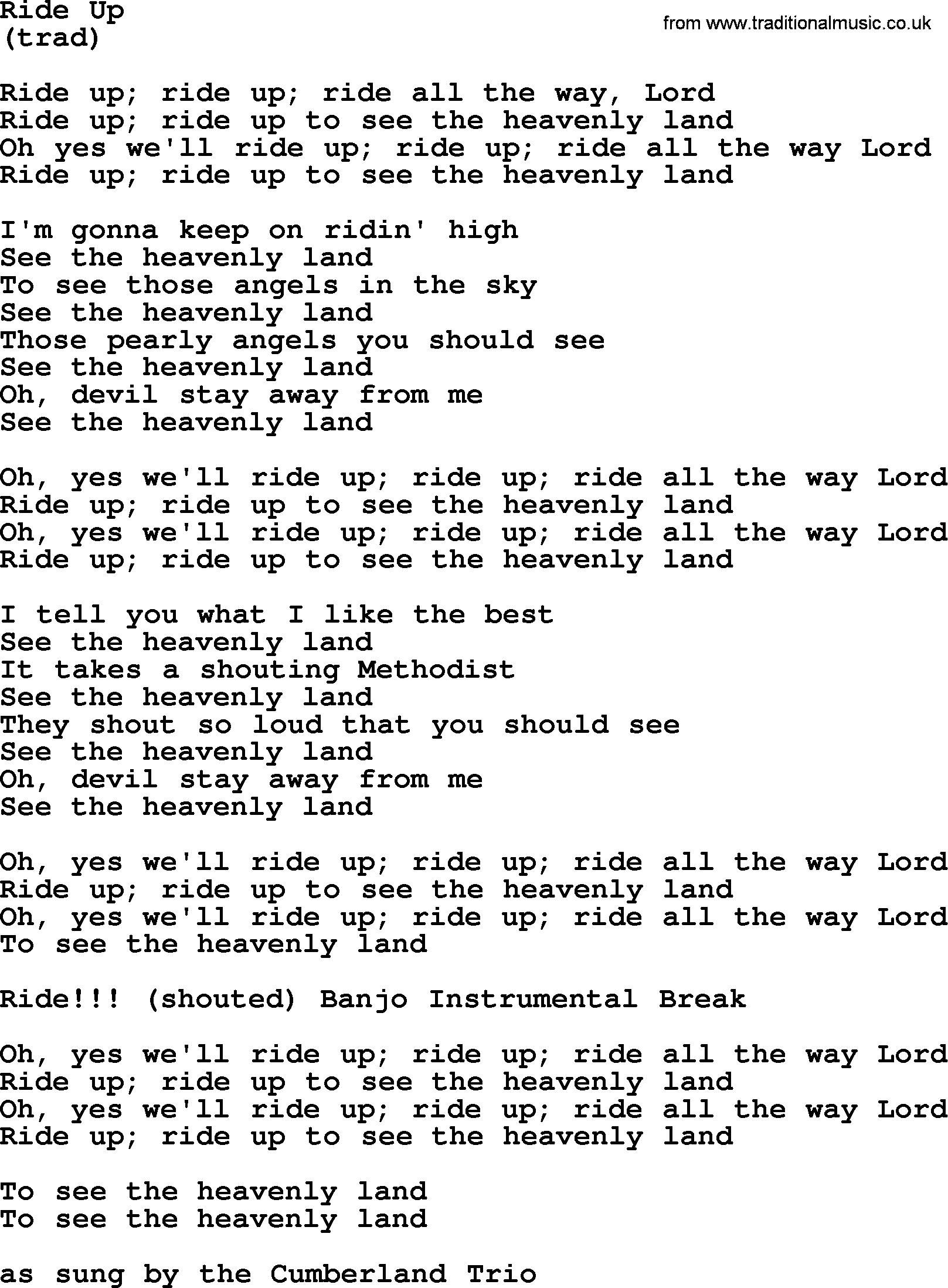 The Byrds song Ride Up, lyrics