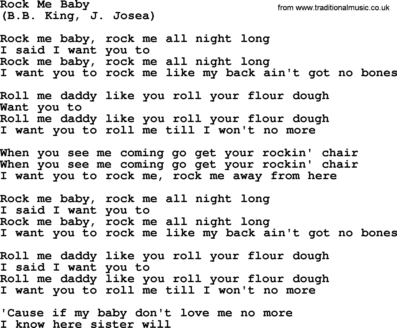 The Byrds song Rock Me Baby, lyrics