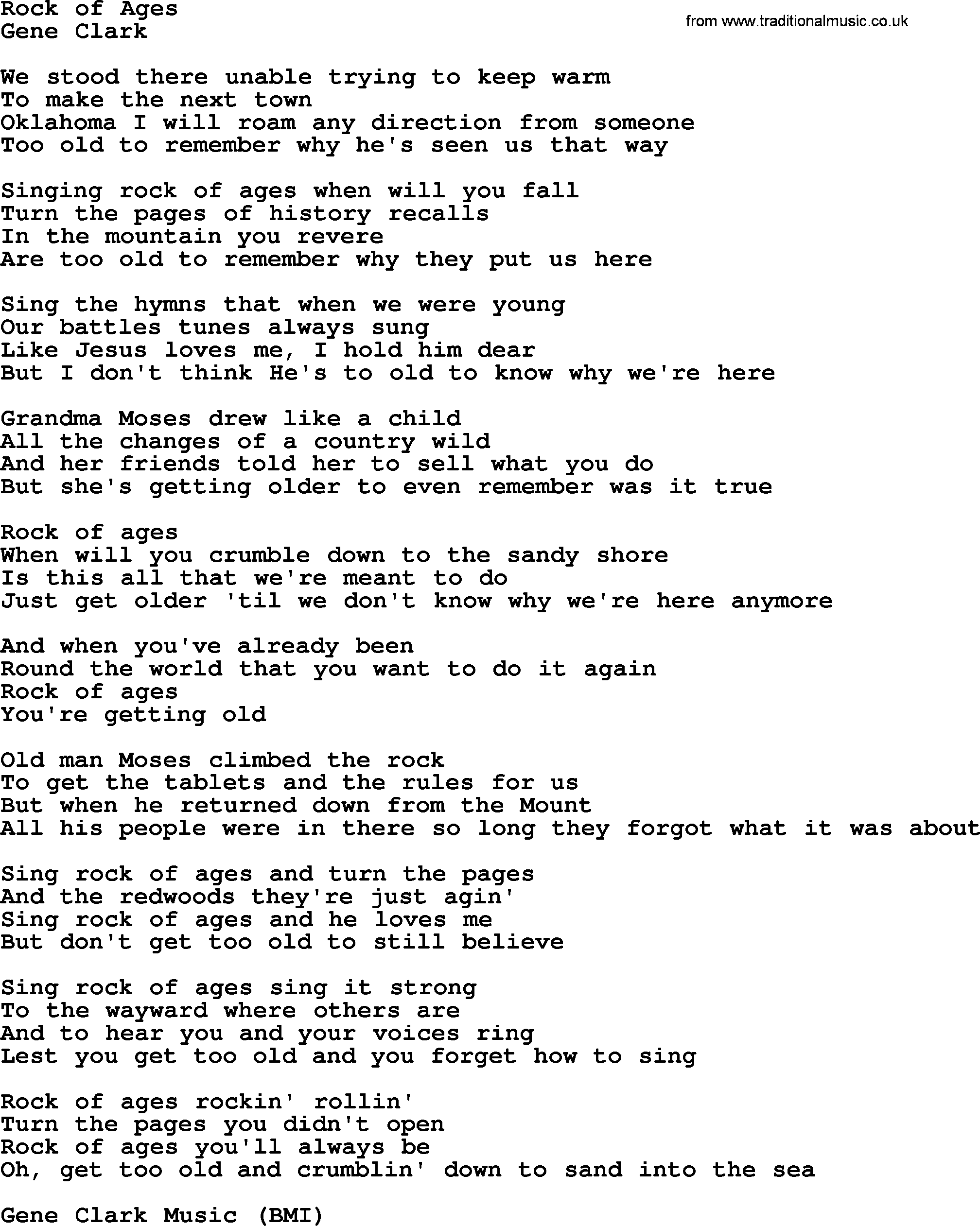 The Byrds song Rock Of Ages, lyrics