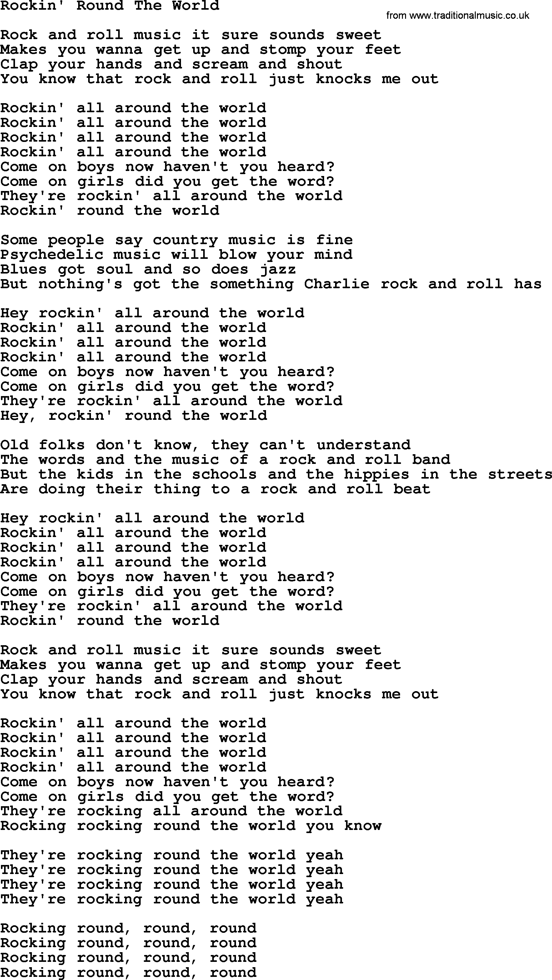 The Byrds song Rockin' Round The World, lyrics