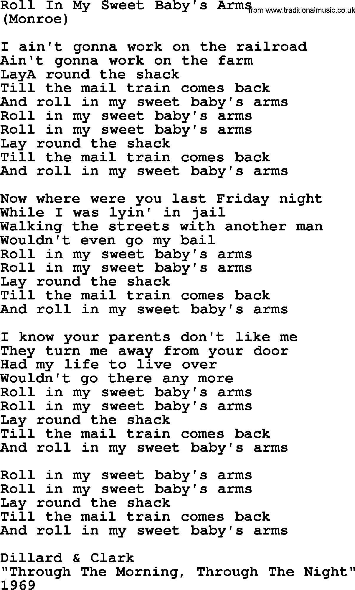 The Byrds song Roll In My Sweet Baby's Arms, lyrics