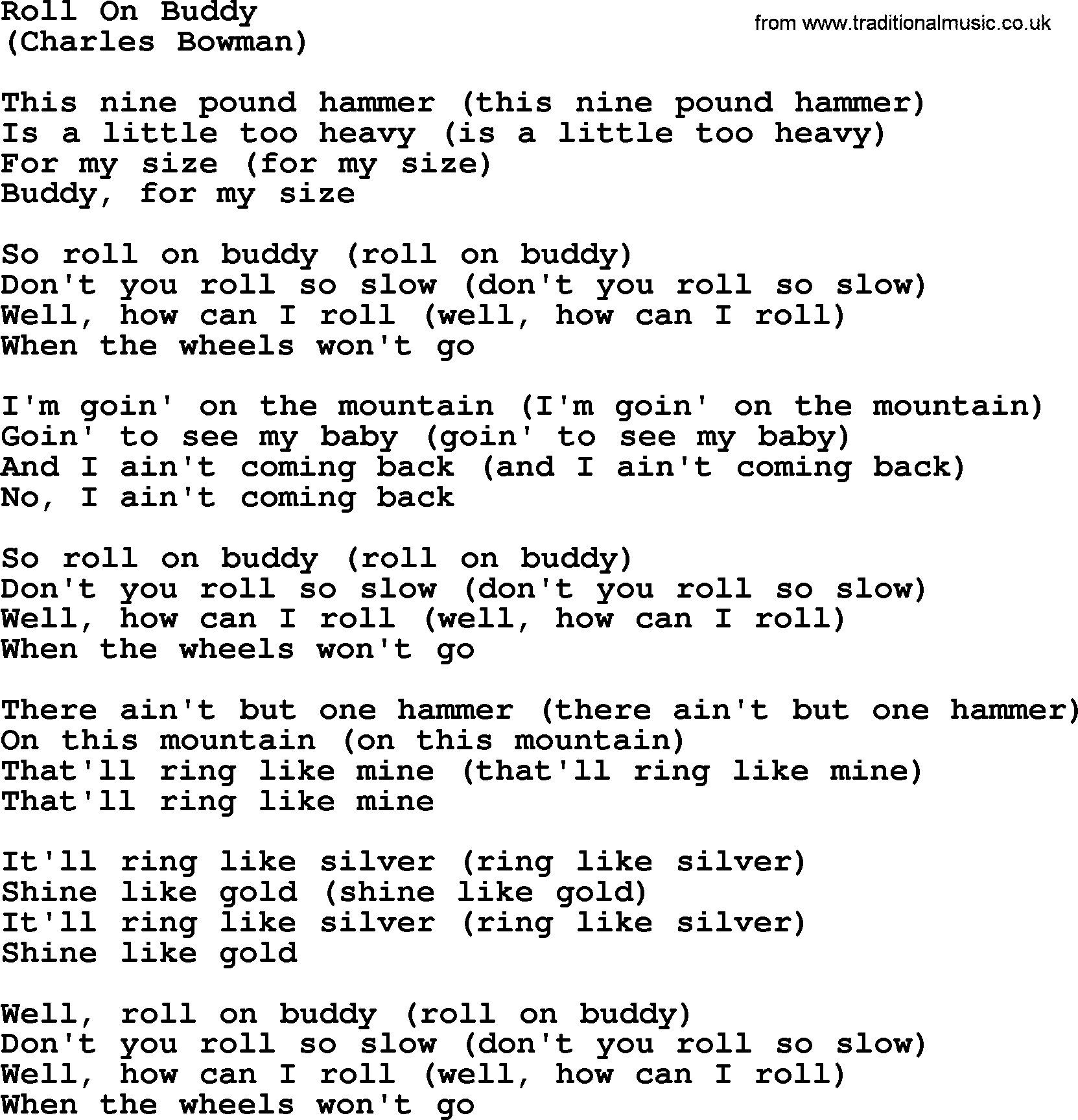 The Byrds song Roll On Buddy, lyrics