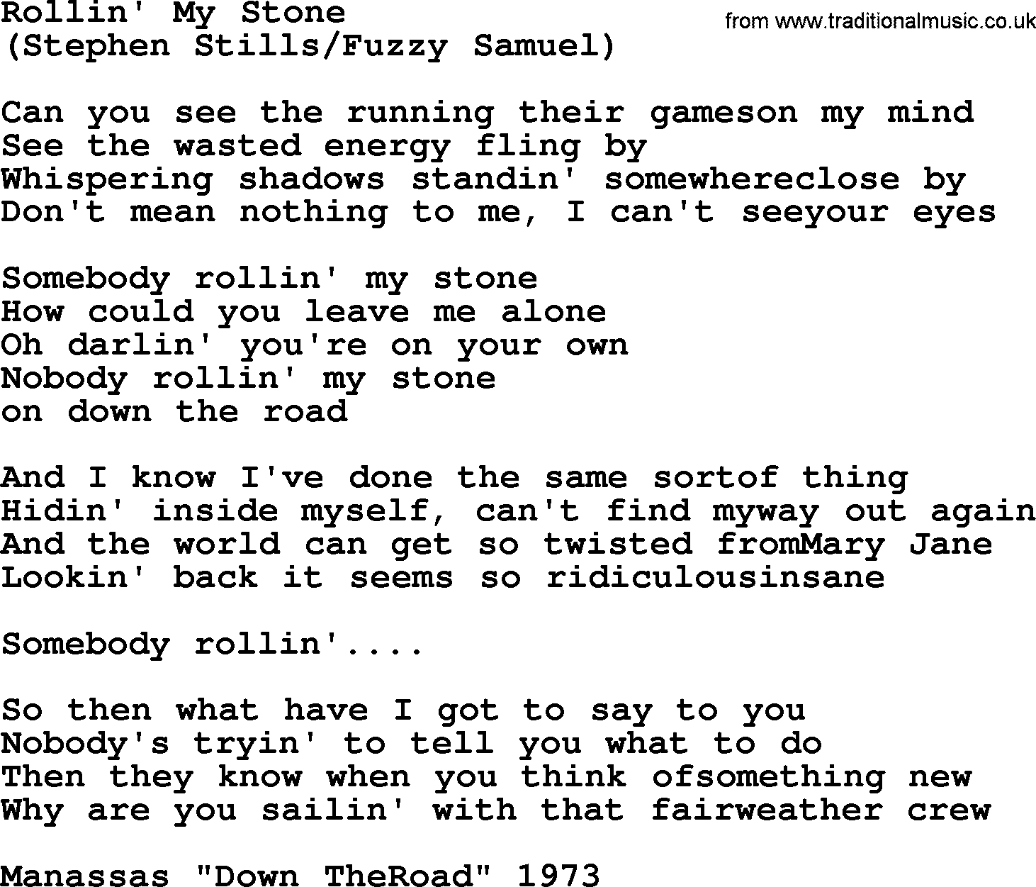The Byrds song Rollin' My Stone, lyrics