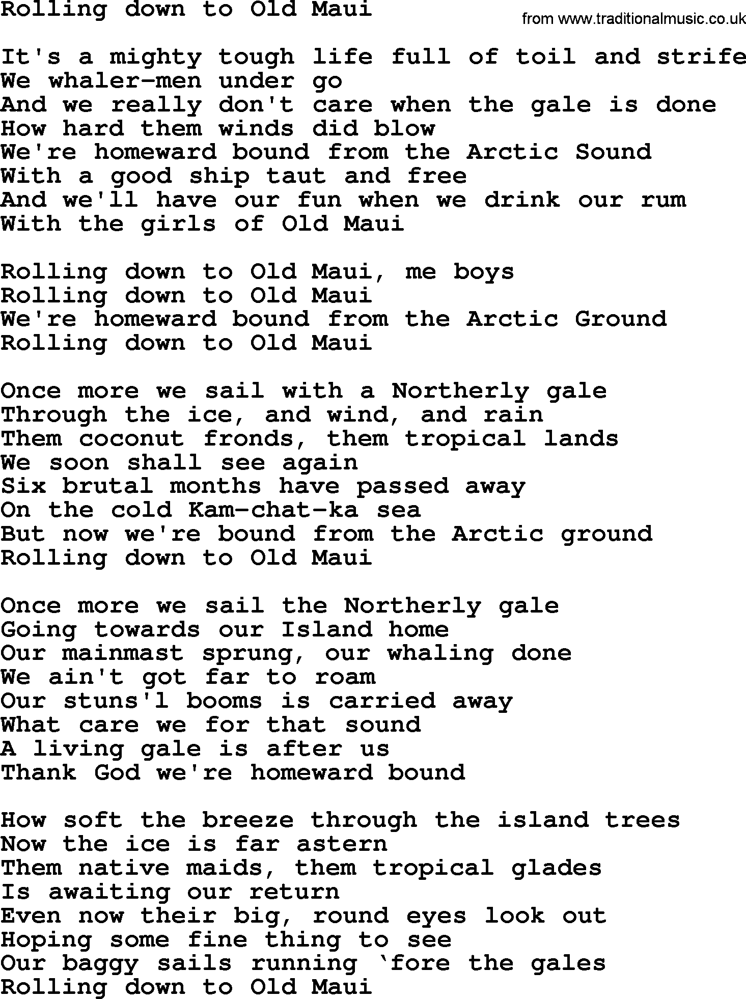 The Byrds song Rolling Down To Old Maui, lyrics