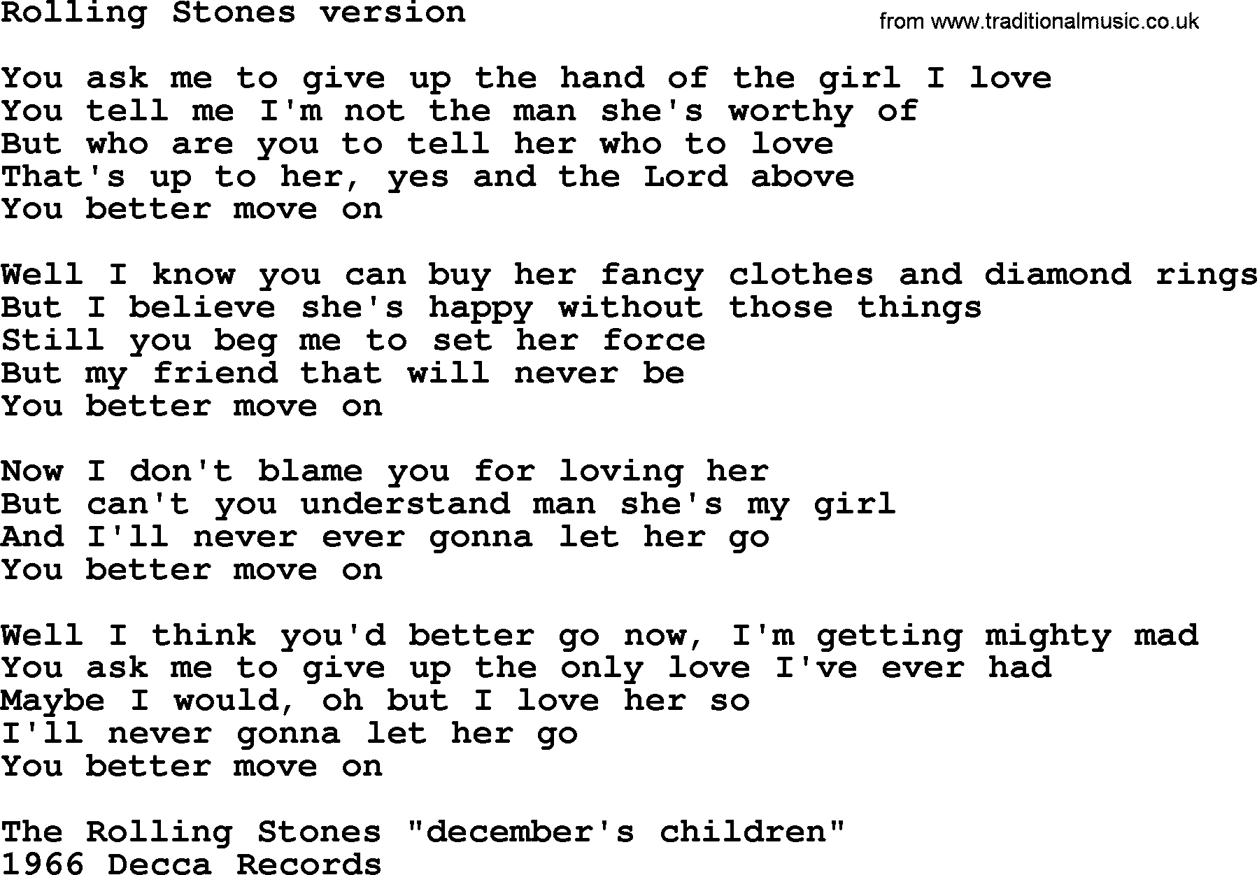 The Byrds song Rolling Stones Version, lyrics