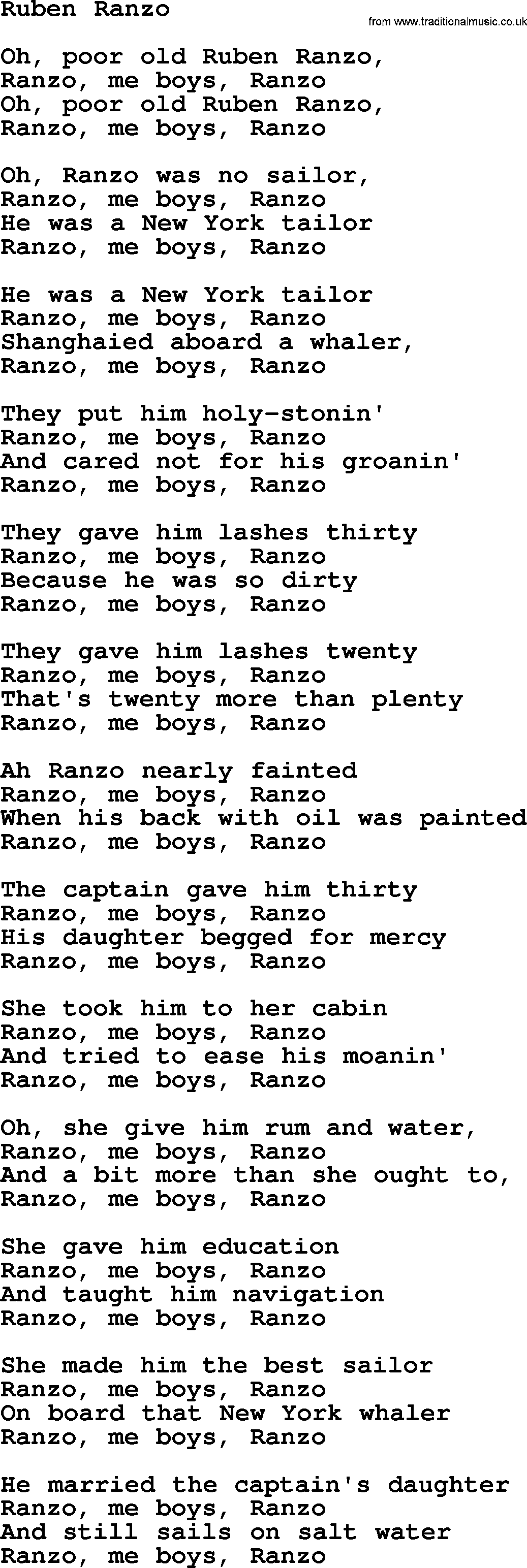 The Byrds song Ruben Ranzo, lyrics