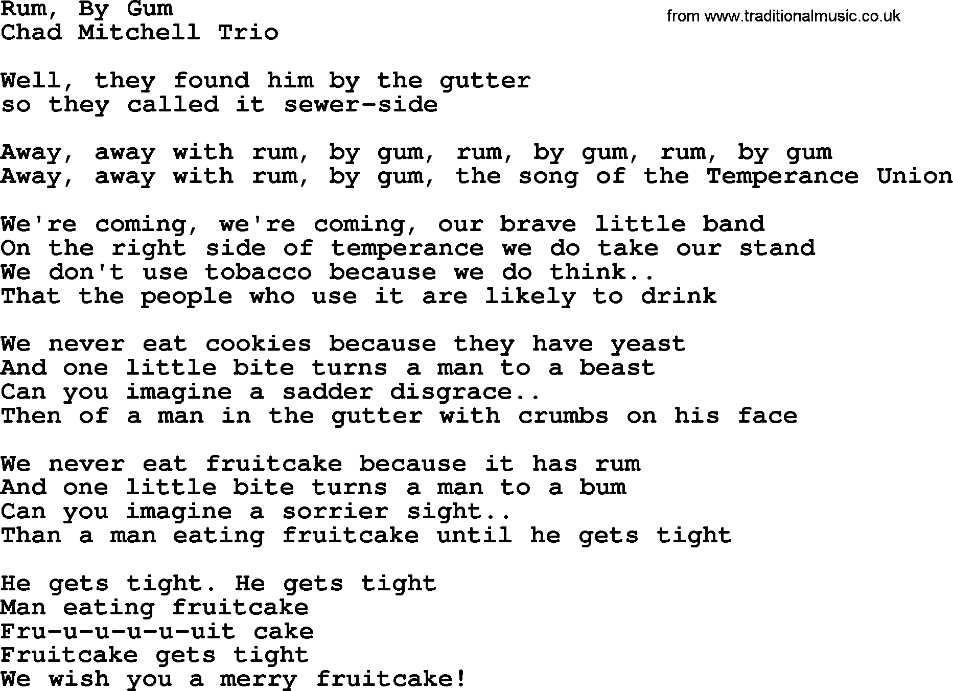 The Byrds song Rum, By Gum, lyrics