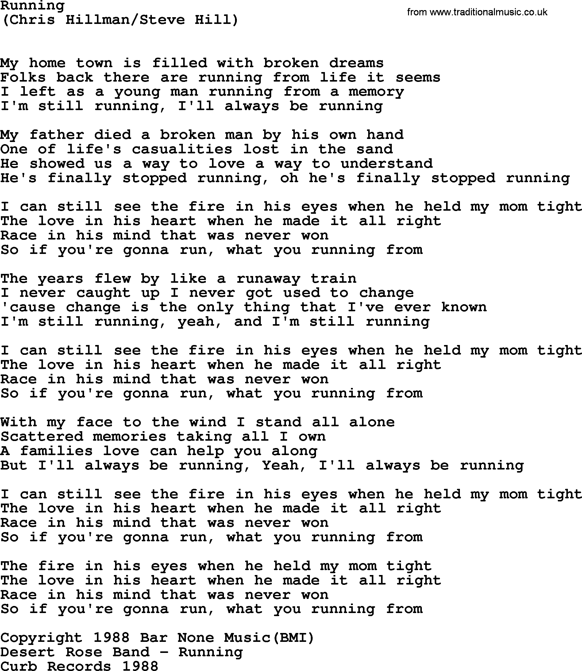The Byrds song Running, lyrics
