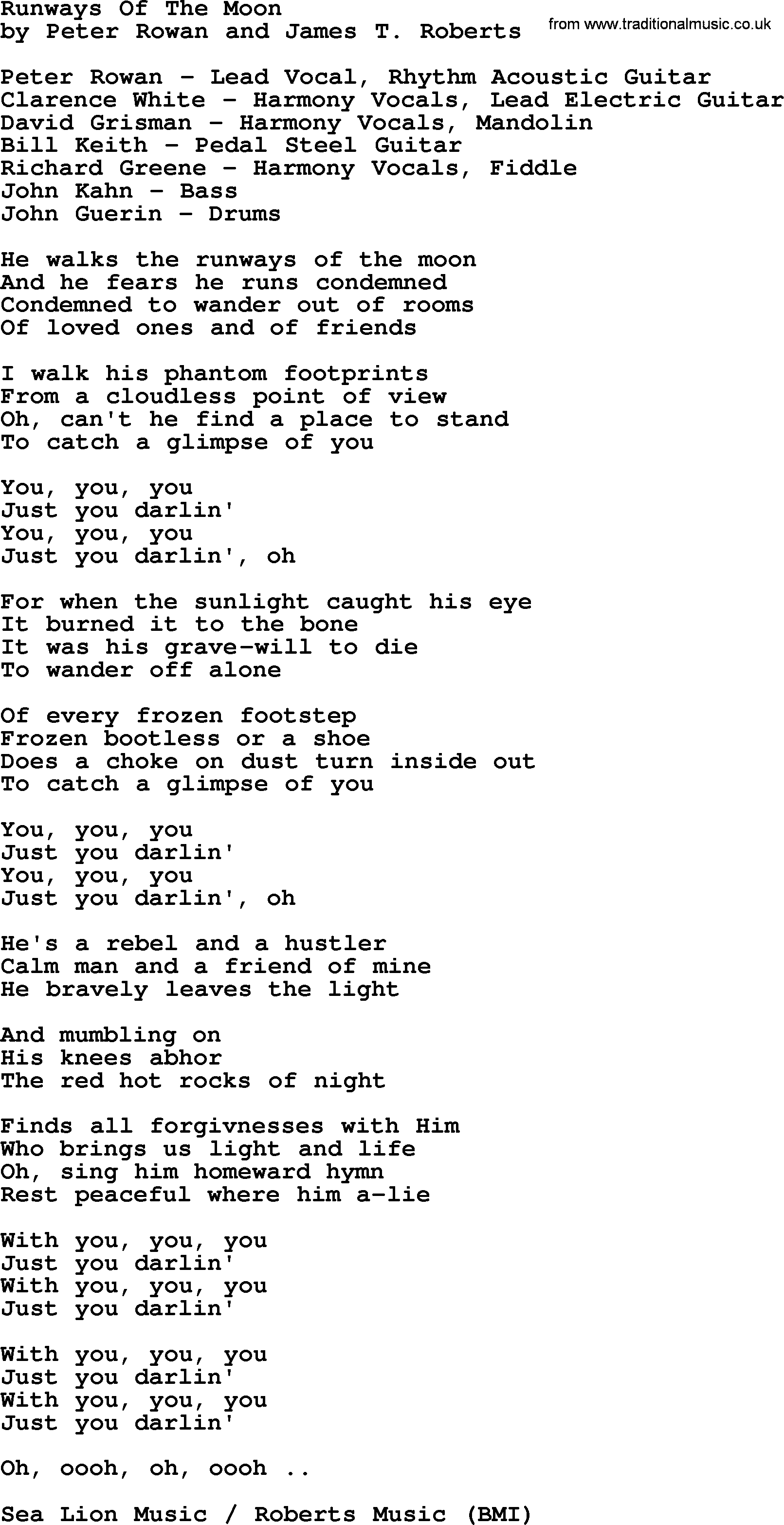 The Byrds song Runways Of The Moon, lyrics