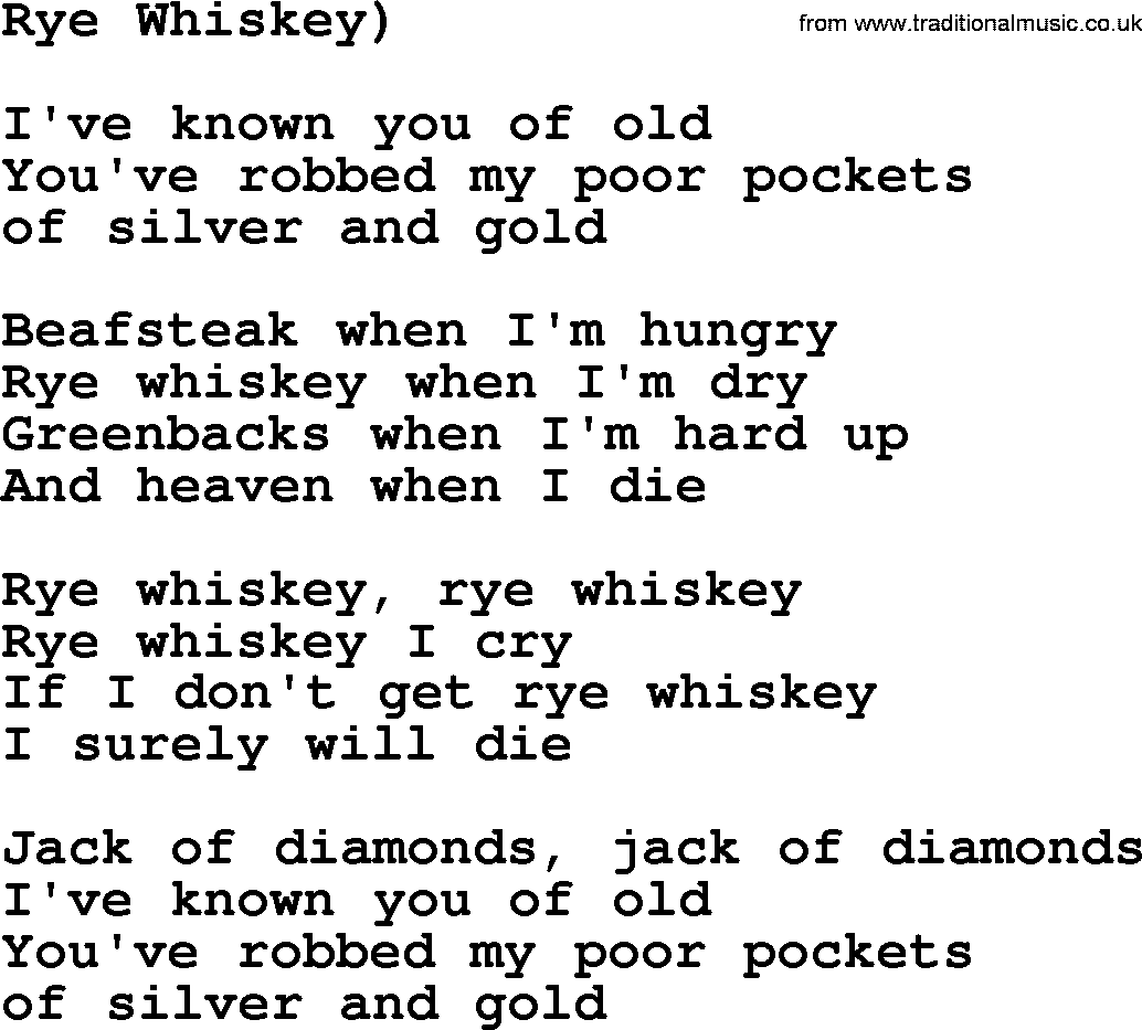 The Byrds song Rye Whiskey, lyrics