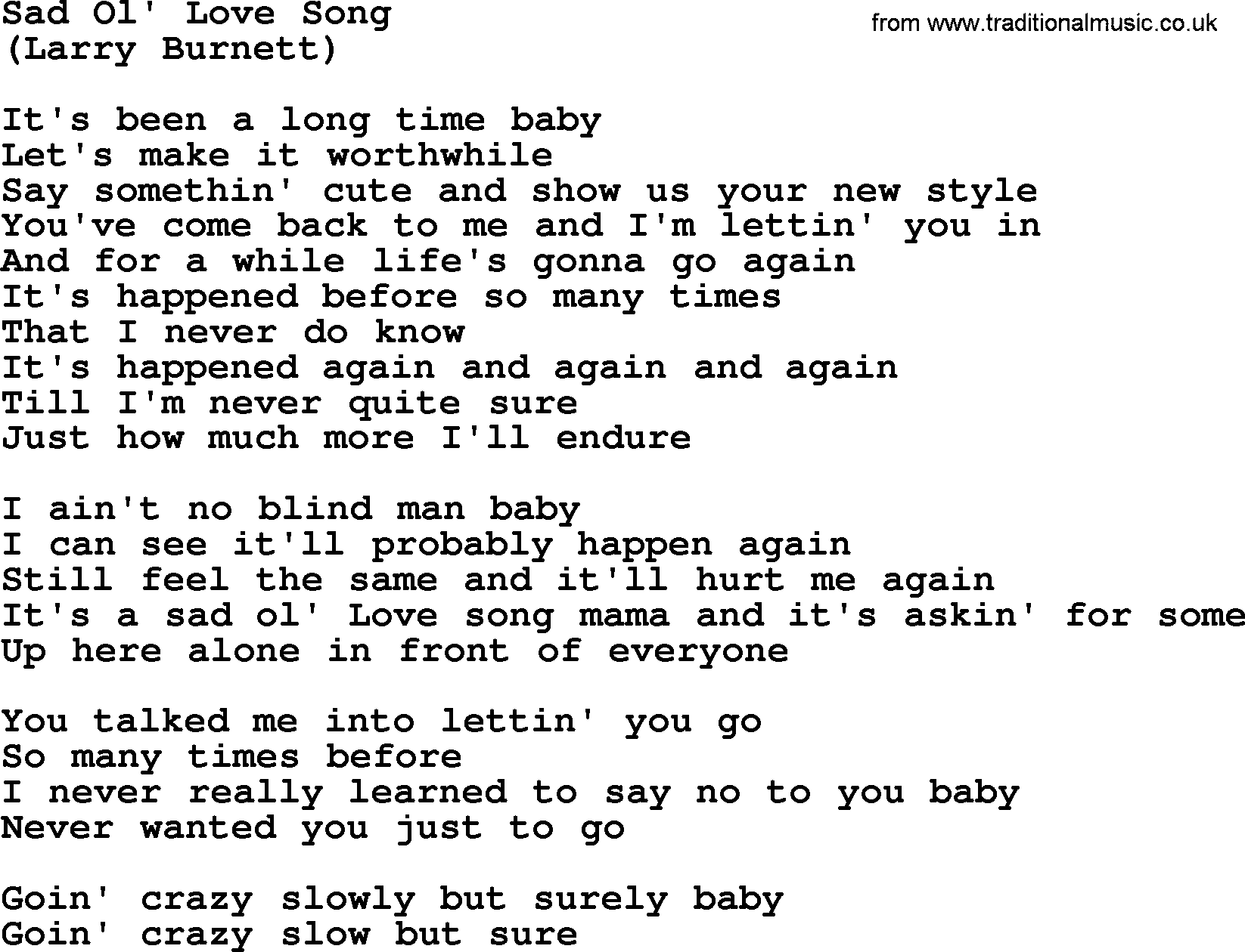 The Byrds song Sad Ol' Love Song, lyrics