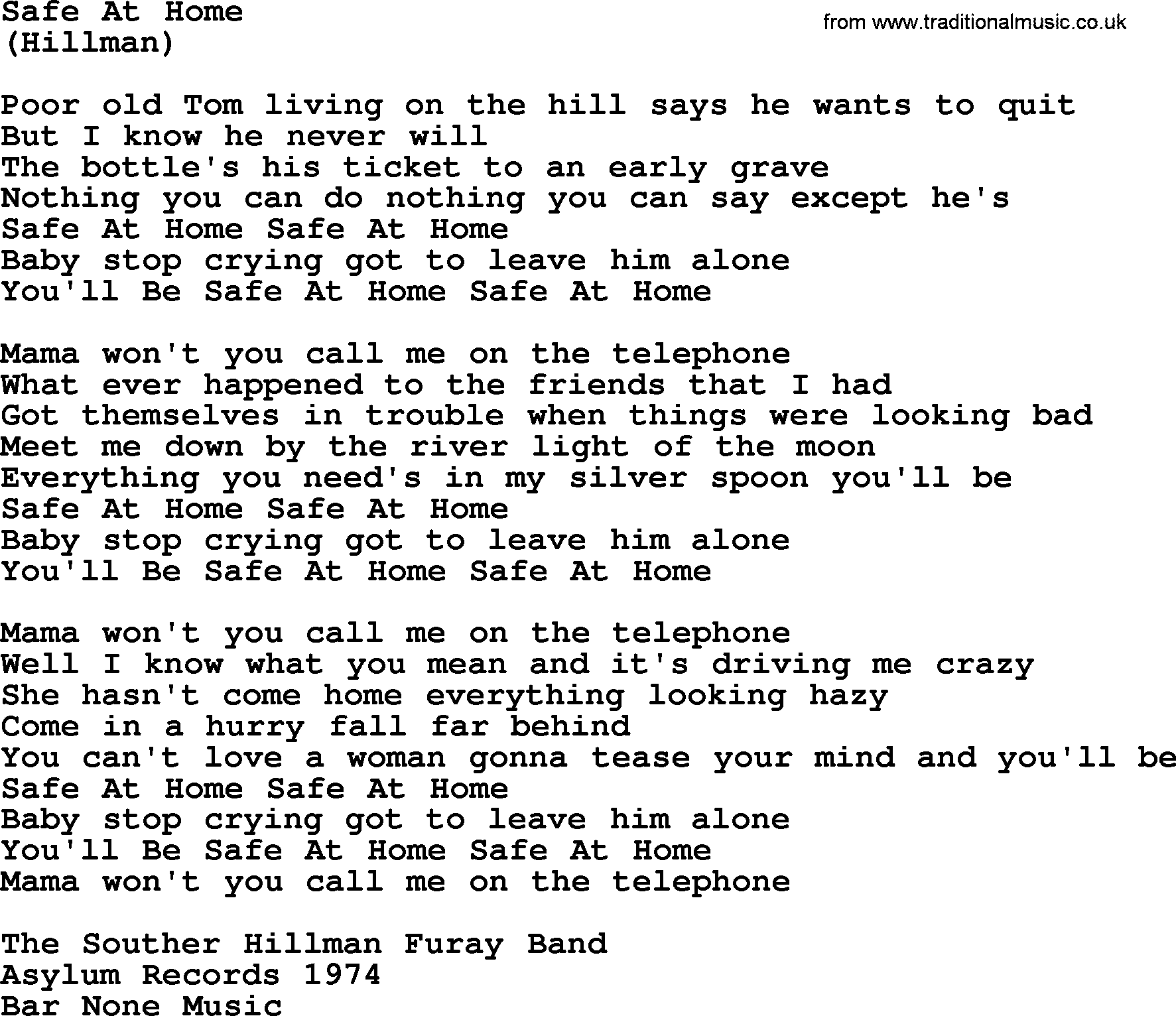 The Byrds song Safe At Home, lyrics