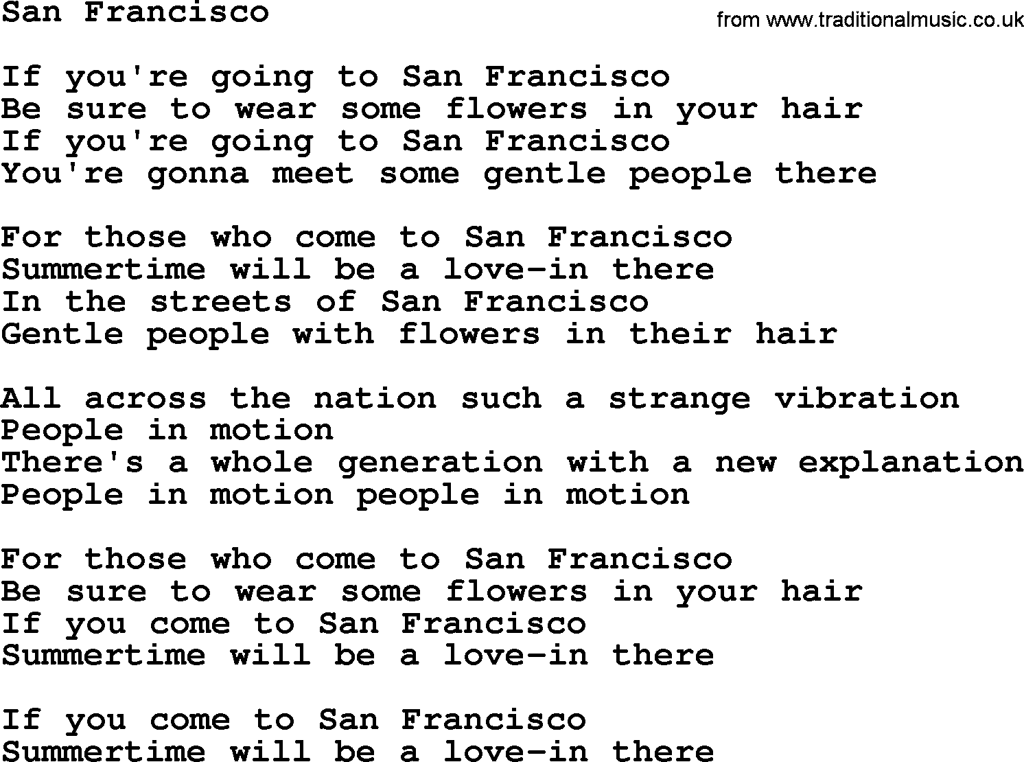 The Byrds song San Francisco, lyrics