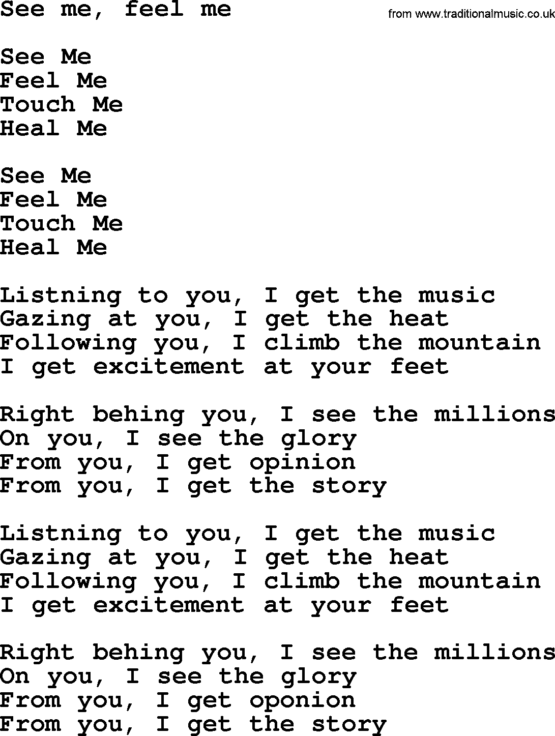 The Byrds song See Me, Feel Me, lyrics